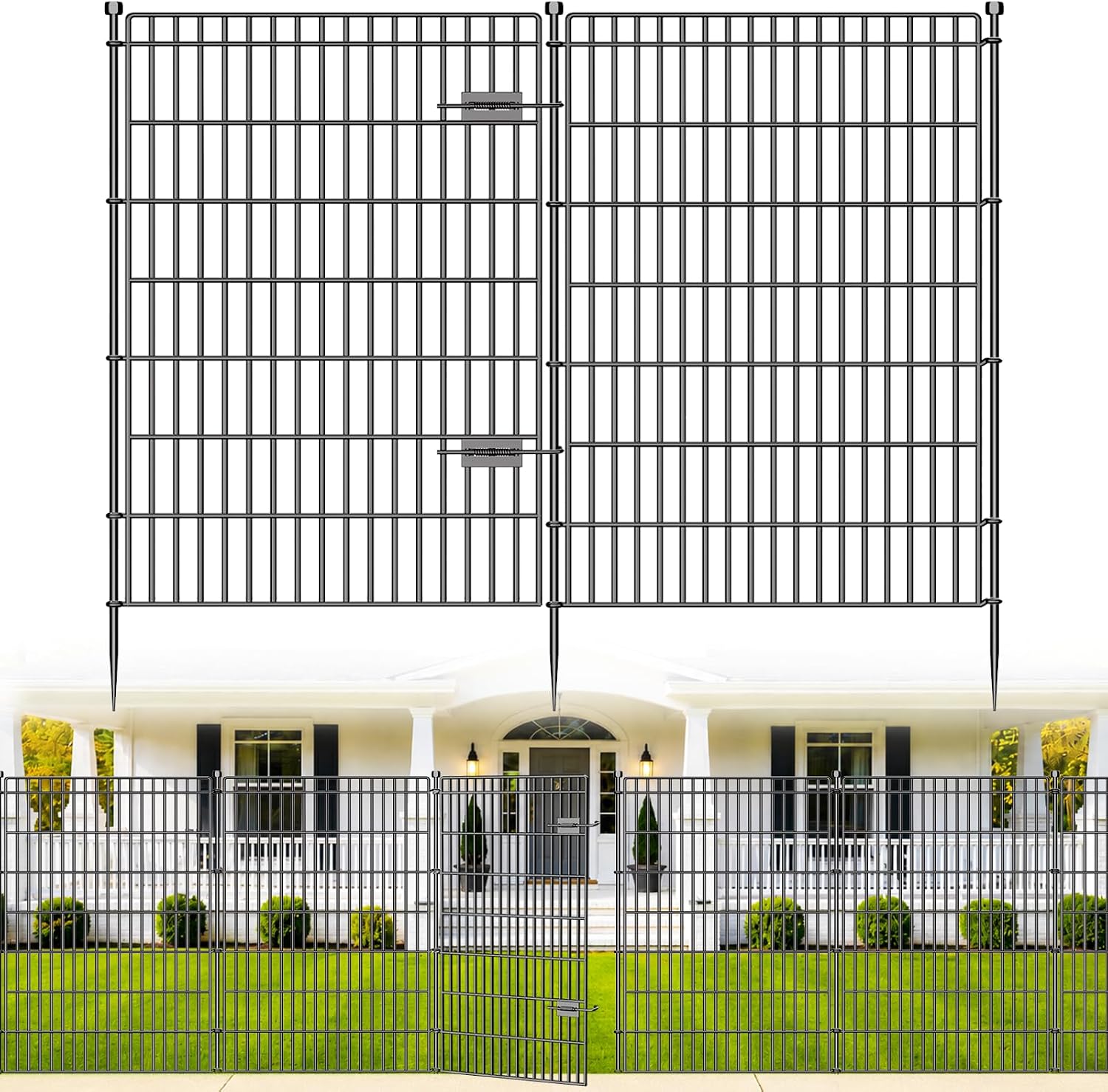 No Dig Garden Fence. Dog Fencing Outdoor for Yard. 10 Panels with Gate | 48in(H) × 23.6ft(L) Rustproof Metal Animal Barrier Fence for Gardens. Patios and Decorative Flower Beds. Temporary Fencing