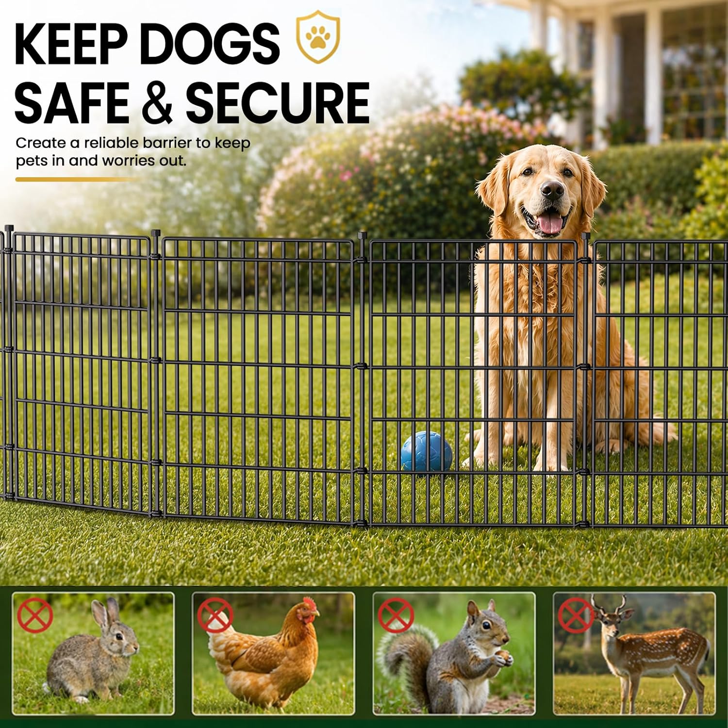 No Dig Garden Fence. Dog Fencing Outdoor for Yard. 10 Panels with Gate | 48in(H) × 23.6ft(L) Rustproof Metal Animal Barrier Fence for Gardens. Patios and Decorative Flower Beds. Temporary Fencing