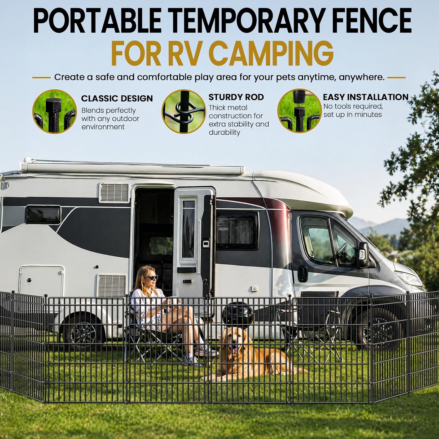 No Dig Garden Fence. Dog Fencing Outdoor for Yard. 10 Panels with Gate | 48in(H) × 23.6ft(L) Rustproof Metal Animal Barrier Fence for Gardens. Patios and Decorative Flower Beds. Temporary Fencing