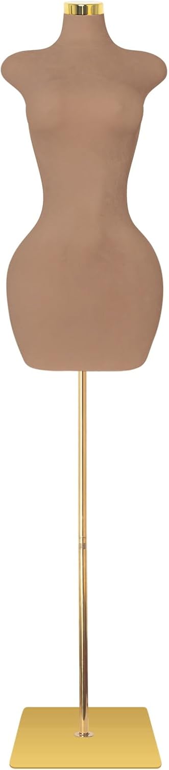 SHAREWIN Sexy Female Mannequin. Pinnable Manikin Body Torso with Gold Metal Base. 60-78 Adjustable Height for Clothing Display. Brown