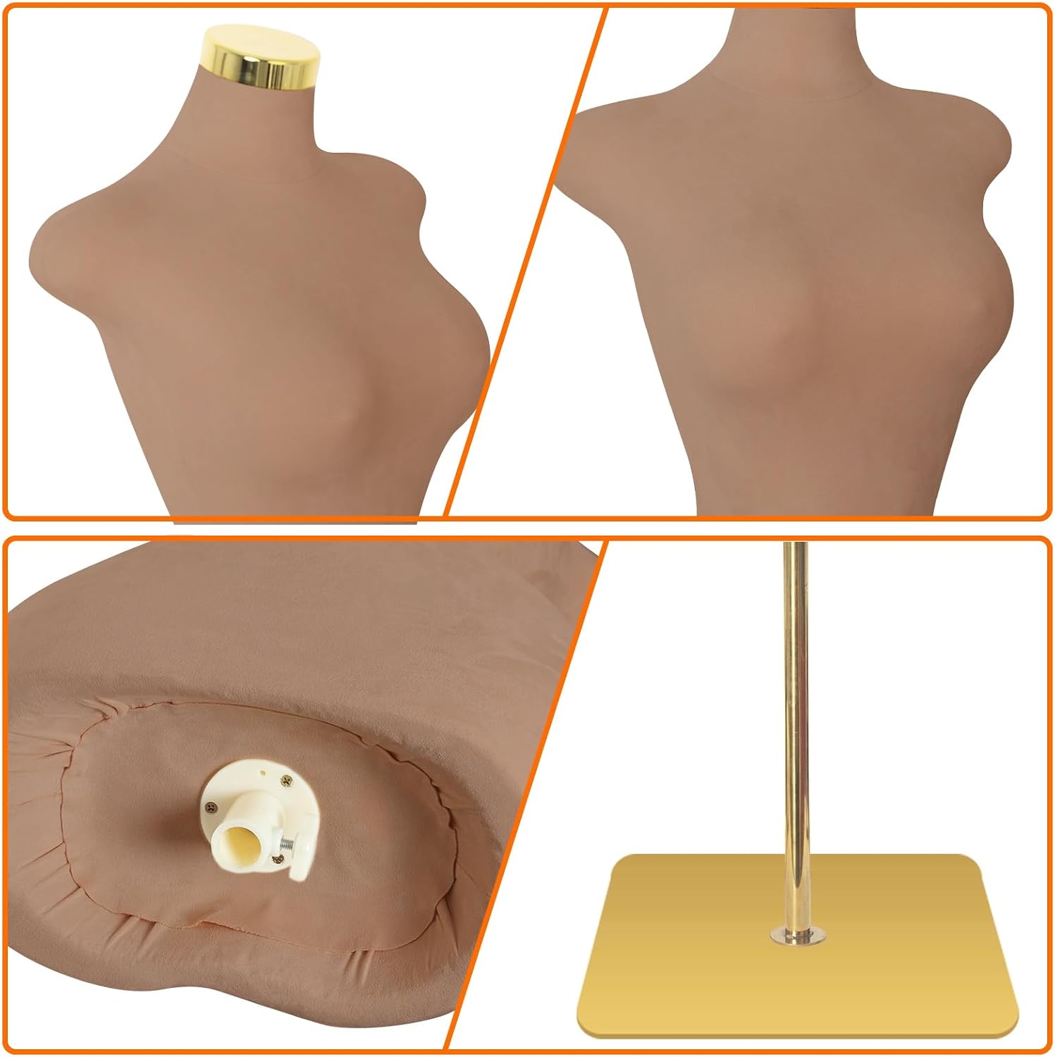 SHAREWIN Sexy Female Mannequin. Pinnable Manikin Body Torso with Gold Metal Base. 60-78 Adjustable Height for Clothing Display. Brown