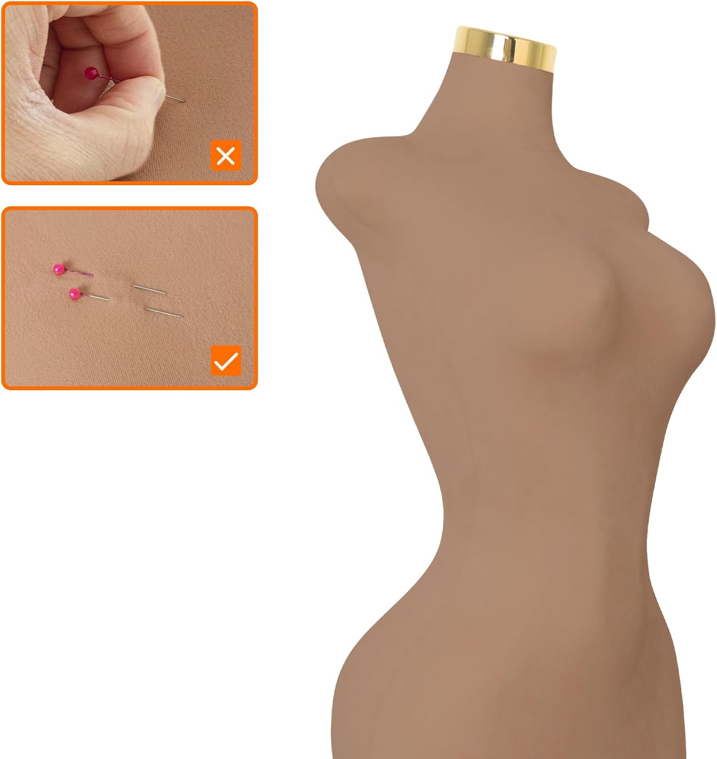 SHAREWIN Sexy Female Mannequin. Pinnable Manikin Body Torso with Gold Metal Base. 60-78 Adjustable Height for Clothing Display. Brown