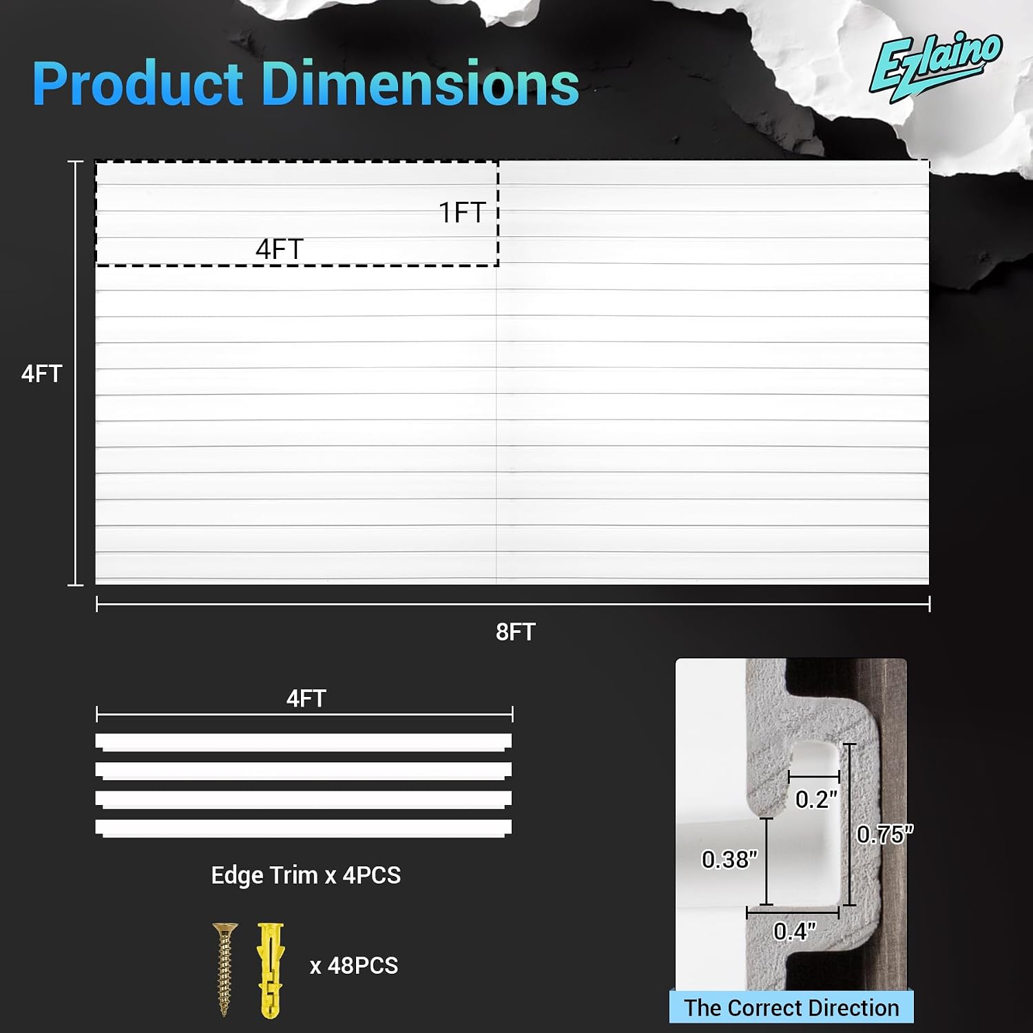 Ezlaino Slatwall 4 FT x 8 FT. PVC Slat Wall Paneling Garage Wall Organizer | Upgraded & Thickened for Long-Lasting Durability. Compatible with Slatwall Accessories. For Garage Storage & Display. White