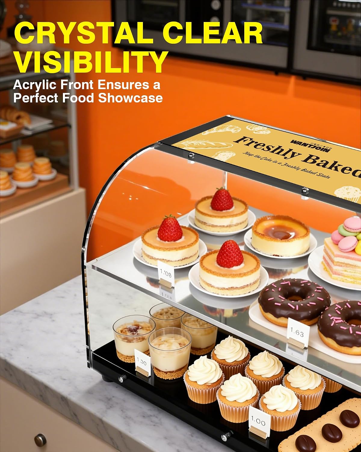 WantJoin Pastry Display Case. 22-inch 2-Tier Countertop Display Case with Magnetic Doors & 3 Trays. Acrylic Commercial Food Display for Bakery. Bread. Dessert. Cake Shop