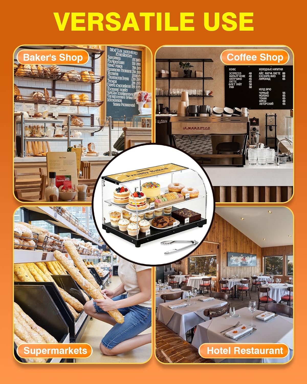 WantJoin Pastry Display Case. 22-inch 2-Tier Countertop Display Case with Magnetic Doors & 3 Trays. Acrylic Commercial Food Display for Bakery. Bread. Dessert. Cake Shop