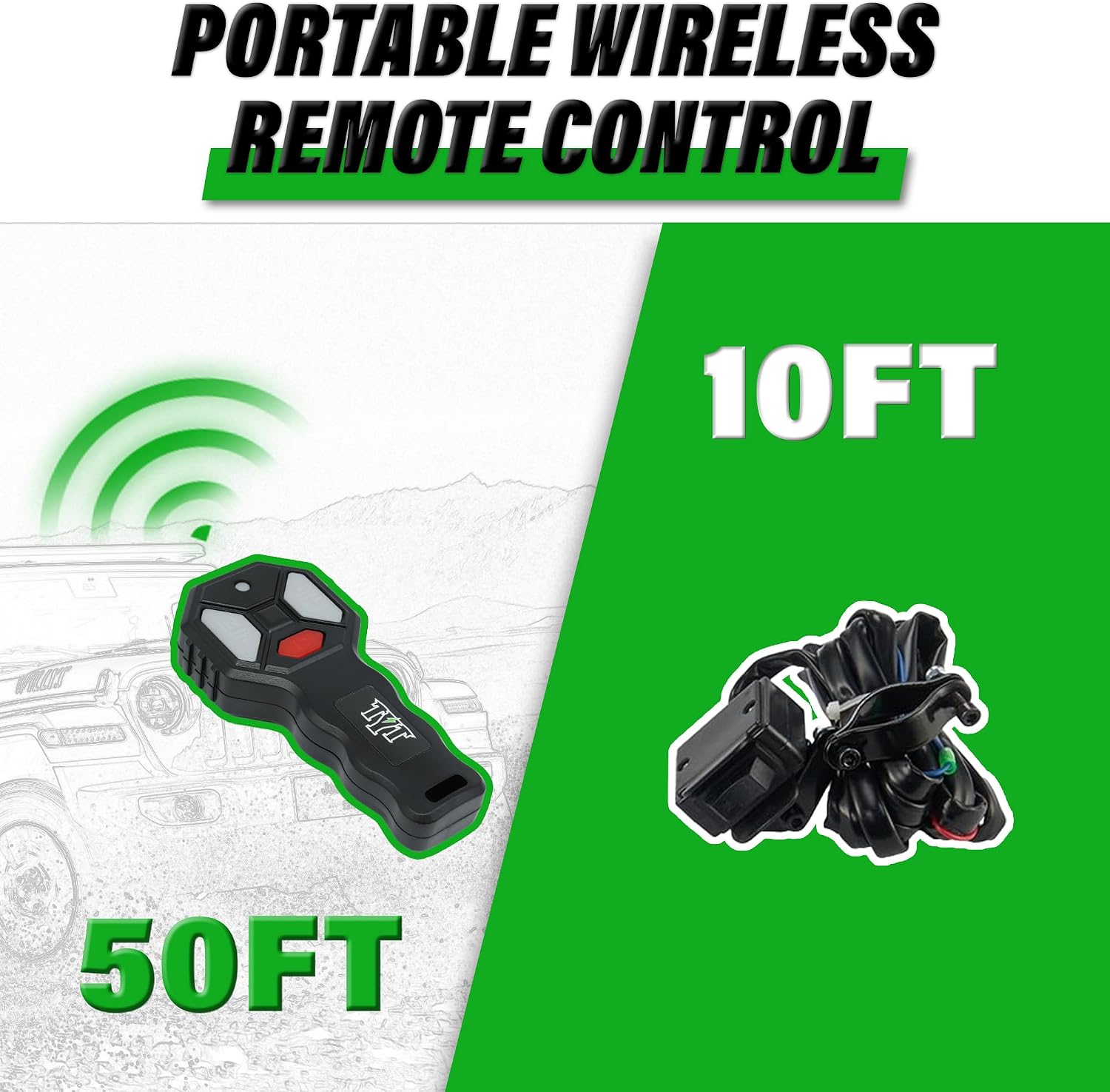 TYT 3500 lb ATV Winch with Wireless Remote and Wired Switch. 12V DC Electric Winch 7/32x 30FT Synthetic Winch Rope with Fairlead and Winch Mounting Plate