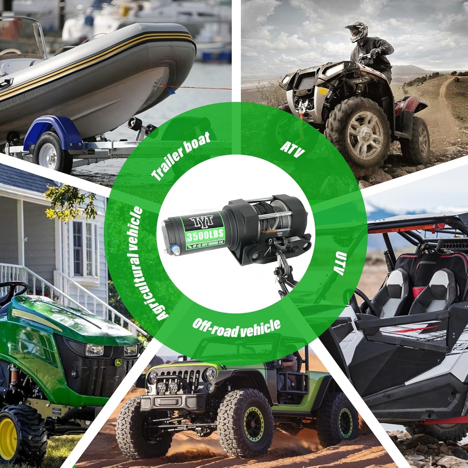 TYT 3500 lb ATV Winch with Wireless Remote and Wired Switch. 12V DC Electric Winch 7/32x 30FT Synthetic Winch Rope with Fairlead and Winch Mounting Plate