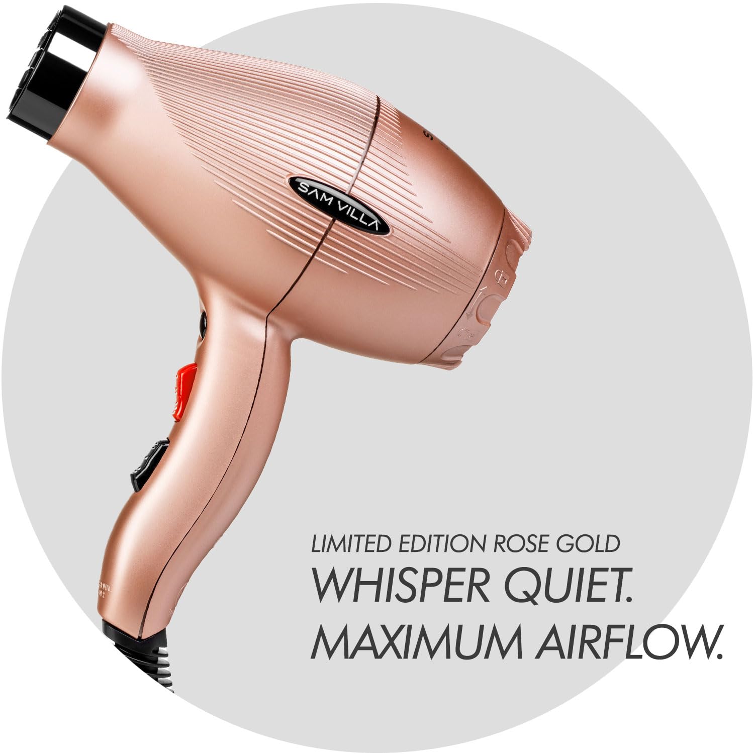Sam Villa Lightweight & Quiet Ionic Professional Hair Dryer With Variable Speed & Temperature. Rose Gold