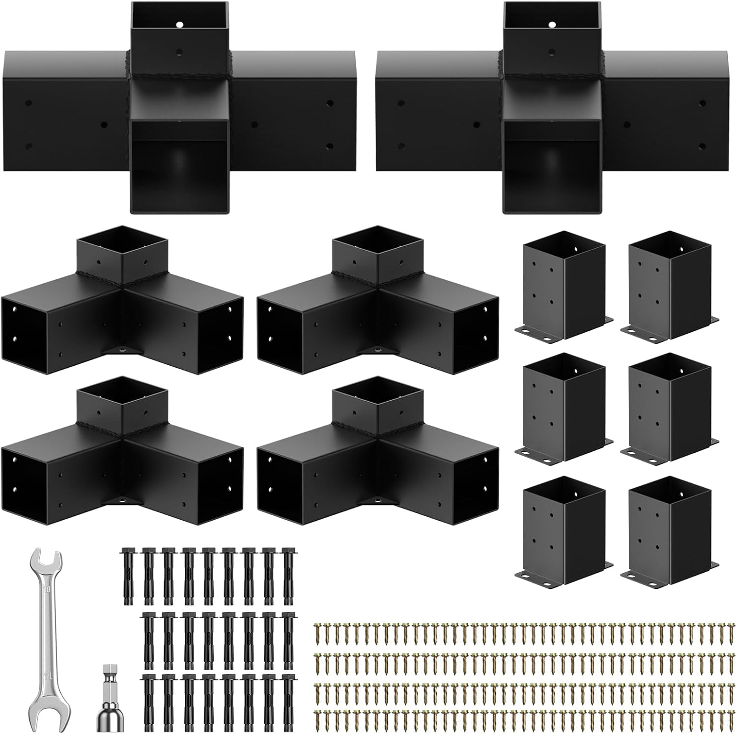 Pergola Bracket kit for 4x 4 (Inner 3.5 X 3.5) Lumber (12 pc) | Heavy Duty 13-Gauge Steel.DIY Pergola Hardware Kit with 3-Way & 4-Way Corner Bracket for Gazebo.Gardens.Pergolas