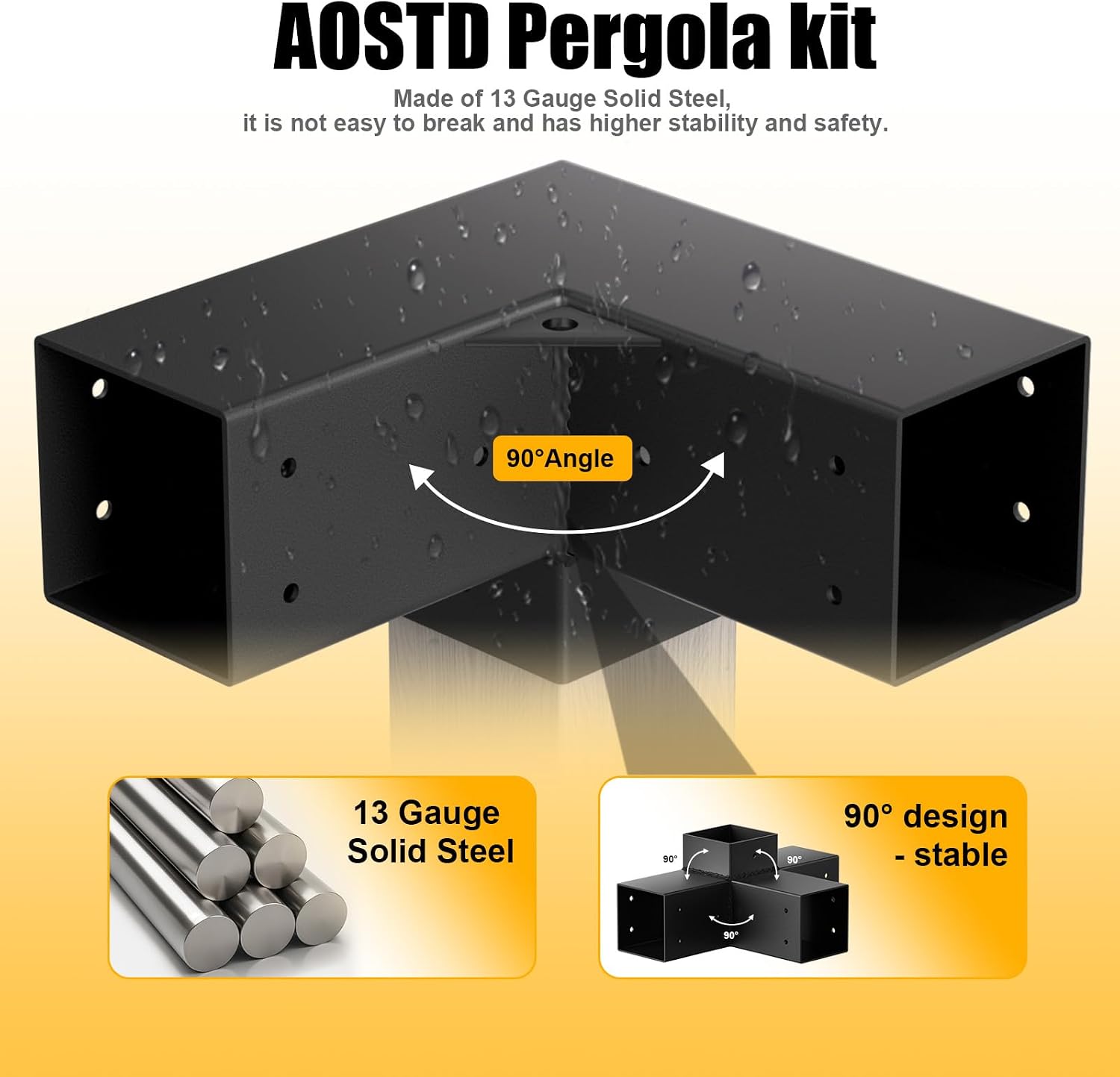Pergola Bracket kit for 4x 4 (Inner 3.5 X 3.5) Lumber (12 pc) | Heavy Duty 13-Gauge Steel.DIY Pergola Hardware Kit with 3-Way & 4-Way Corner Bracket for Gazebo.Gardens.Pergolas