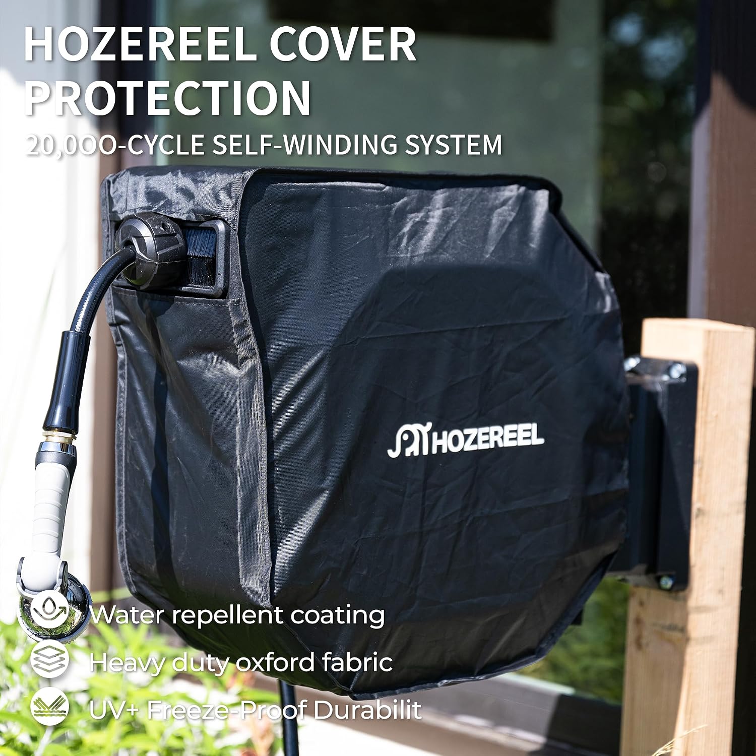HOZEREEL 5/8 x 100 ft Heavy Duty Retractable Hose Reel Grey | Garden Hose Reel 180°Swivel Wall Mount. UV Resistant. Slow Self Retract System. Upgraded Any Length Lock. 10 Pattern Nozzle