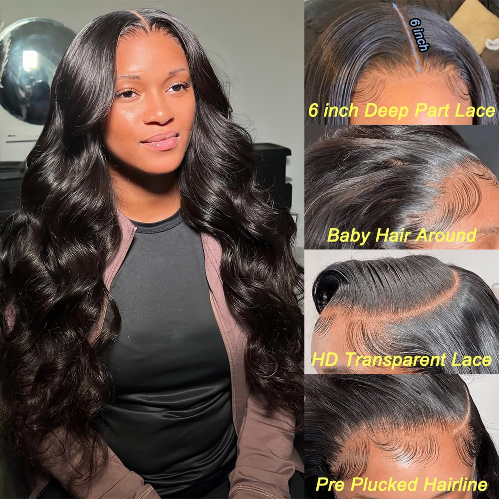 Body Wave Lace Front Wigs Human Hair 13x6 Lace Frontal Wigs for Black Women | 30 inch Human Hair Wigs 180 Density 13x6 Body Wave Wig HD Transparent Lace Glueless Wig Pre Plucked Human Hair Lace Front Wig