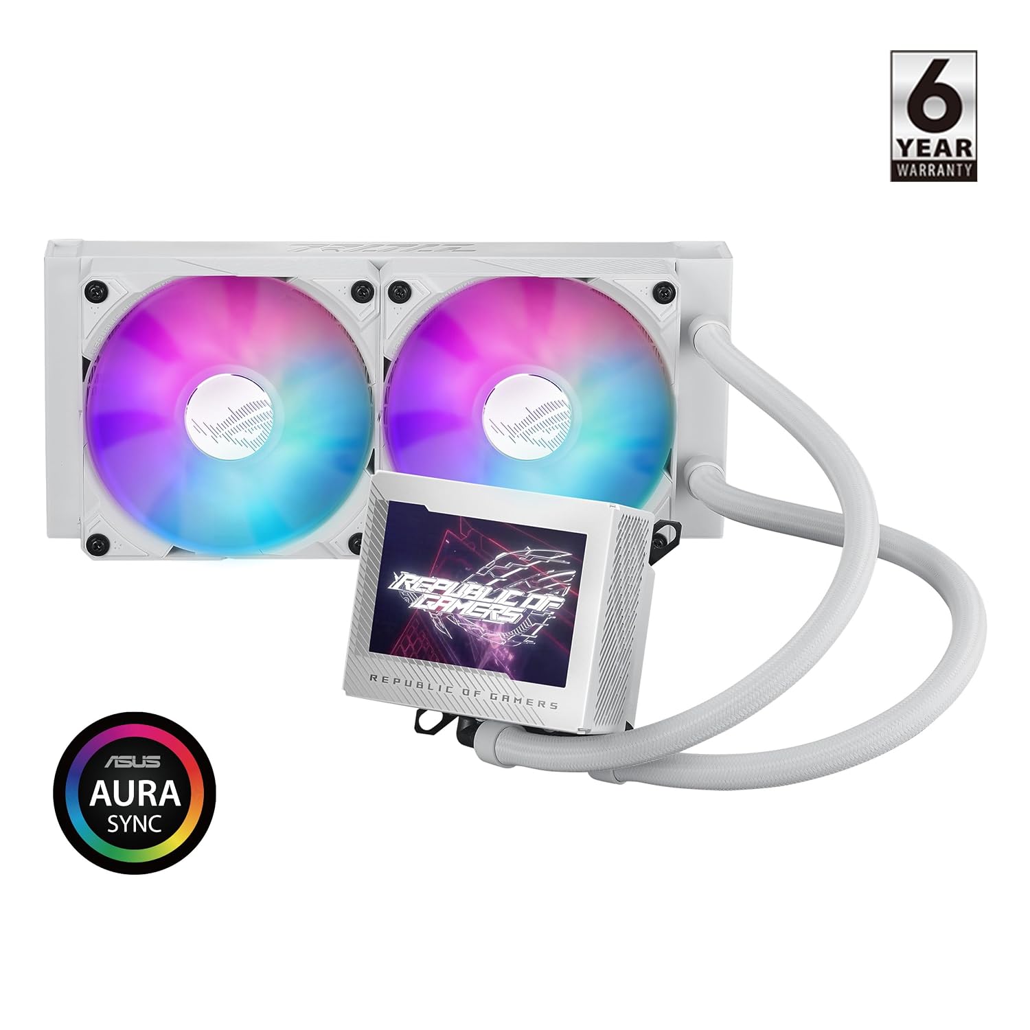 ASUS ROG Ryujin III 240 ARGB WHT All-in-one Liquid CPU Cooler with 240mm Radiator. Asetek 8th gen Pump. 2X Magnetic 120mm ARGB Fans (Daisy Chain Design). 3.5 LCD Display..White. 6 Year Warranty