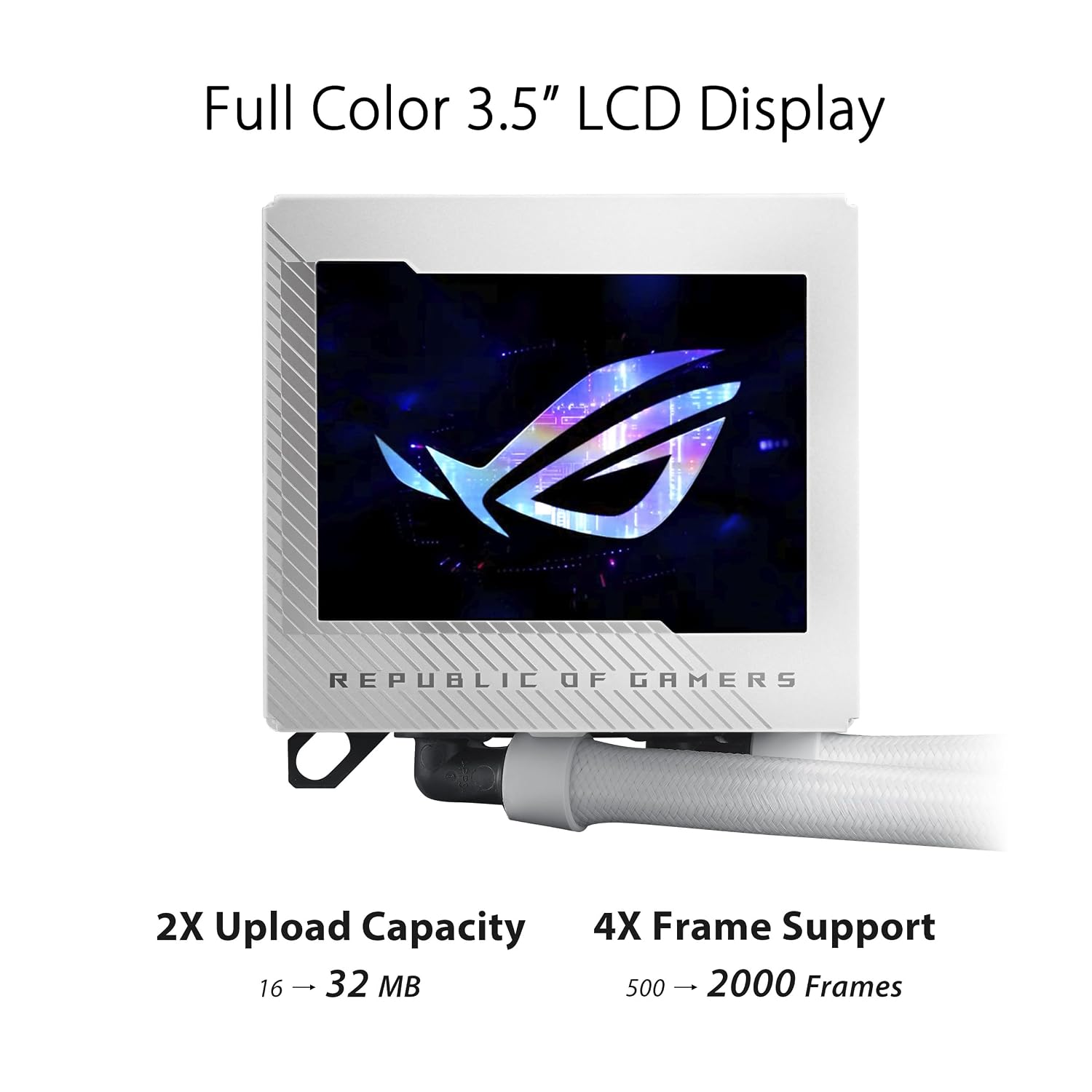 ASUS ROG Ryujin III 240 ARGB WHT All-in-one Liquid CPU Cooler with 240mm Radiator. Asetek 8th gen Pump. 2X Magnetic 120mm ARGB Fans (Daisy Chain Design). 3.5 LCD Display..White. 6 Year Warranty