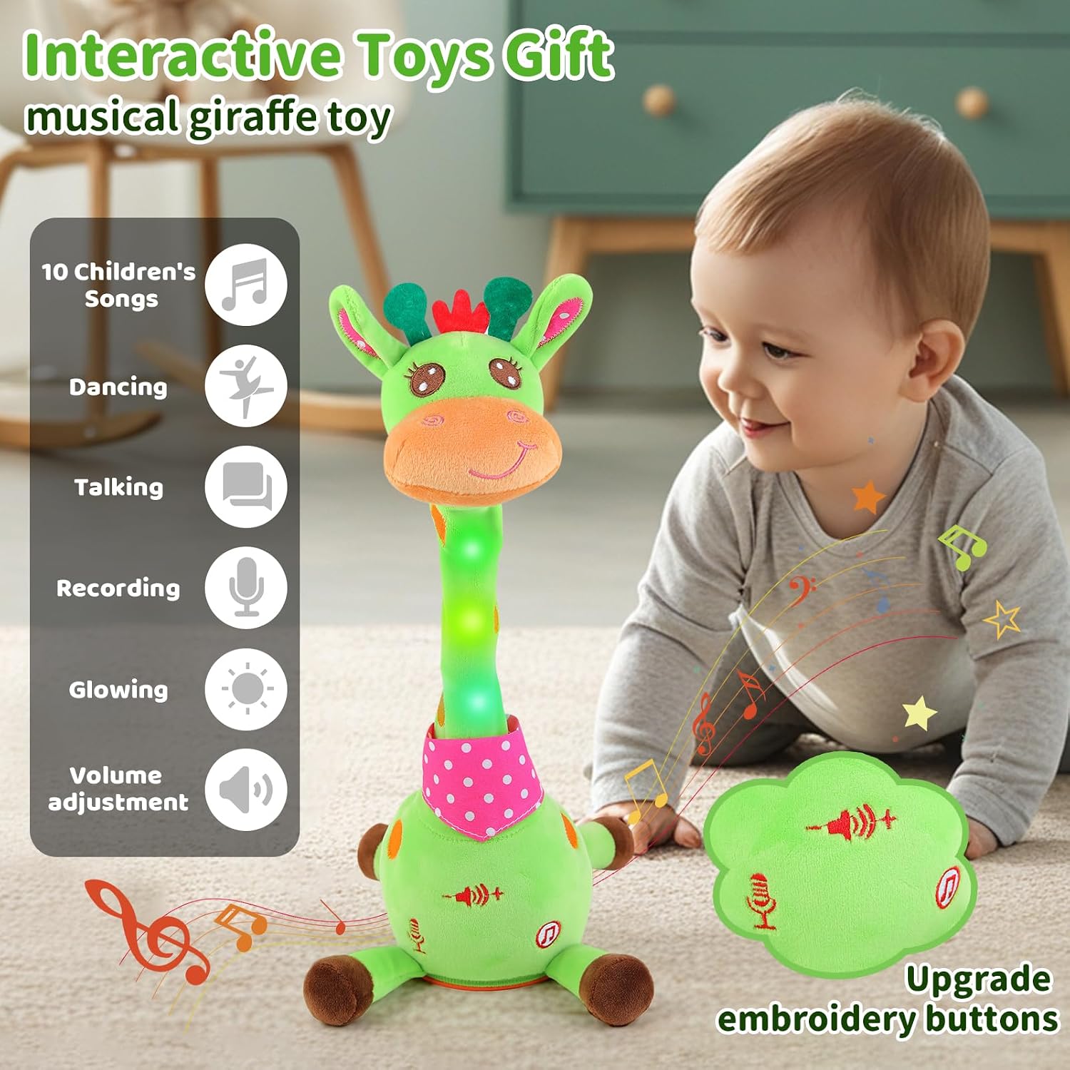 Emoin Talking Giraffe Baby Toy for Baby Toddler. Dancing Giraffe Toy Singing Mimicking Recording Repeating What You Say with LED English Sing for Boys Girls Gift. 15 Second Recorde | Mimicking Repeating What You Say. LED Flashing Plush Giraffe Gift for Boys Girls