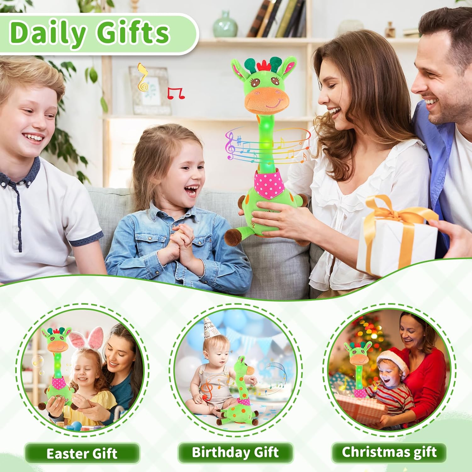 Emoin Talking Giraffe Baby Toy for Baby Toddler. Dancing Giraffe Toy Singing Mimicking Recording Repeating What You Say with LED English Sing for Boys Girls Gift. 15 Second Recorde | Mimicking Repeating What You Say. LED Flashing Plush Giraffe Gift for Boys Girls