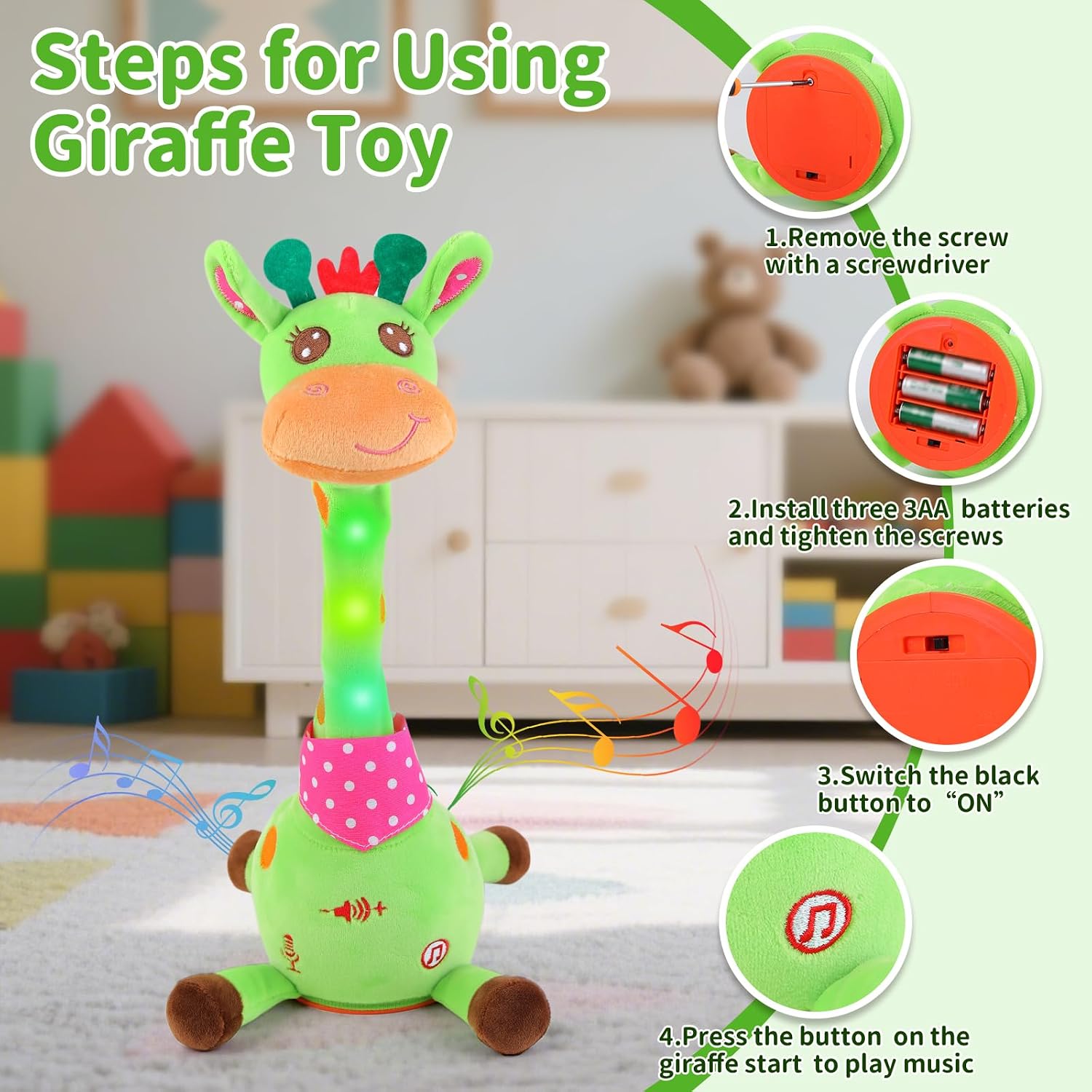 Emoin Talking Giraffe Baby Toy for Baby Toddler. Dancing Giraffe Toy Singing Mimicking Recording Repeating What You Say with LED English Sing for Boys Girls Gift. 15 Second Recorde | Mimicking Repeating What You Say. LED Flashing Plush Giraffe Gift for Boys Girls