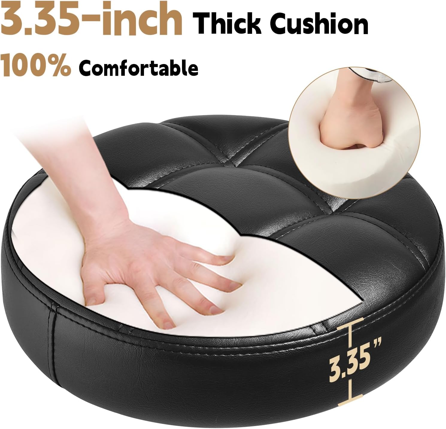 YEEZEE Rolling Stool Heavy Duty 450lb. Adjustable Stool with Wheels. Black1 | Reinforced with Golden Alloy Steel. Super Soft Thick Cushion. 360° Swivel. Smooth Rolling NO Noises. for Massage Tattoo Spa
