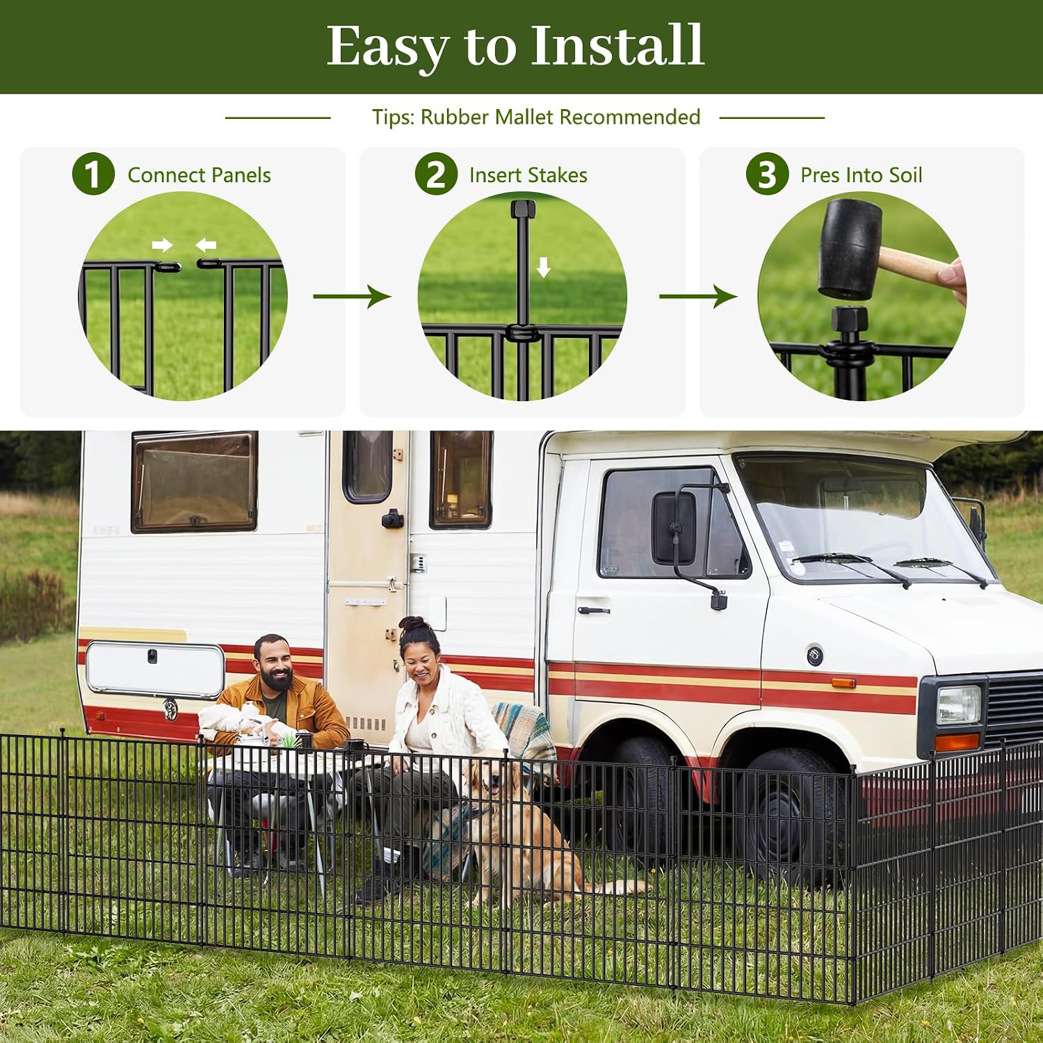 No Dig Garden Fence Outdoor for Yard. 48in (H) x 11.8ft(L) | 5 Panels Animal Barrier Fence. Rustproof Metal Temporary Dog Fence. Decorative Fencing for Patio. Flower Bed