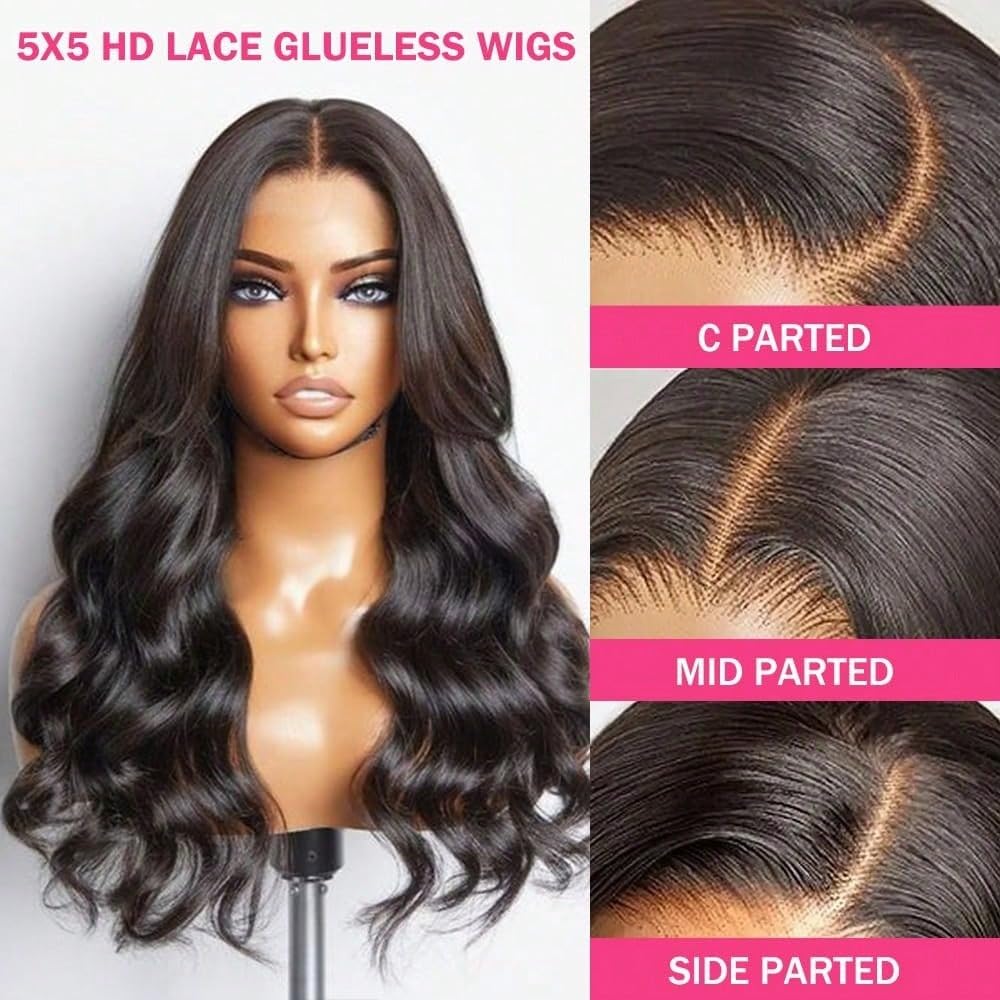 30 Inch Glueless Wigs Human Hair Pre Plucked Pre Cut 5x5 HD Lace Body Wave | 5X5 HD Lace Closure.Wear and go.Lace Frontal Body Wave for Women.180% Density. Natural Color.Natural Hairline with Baby Hair