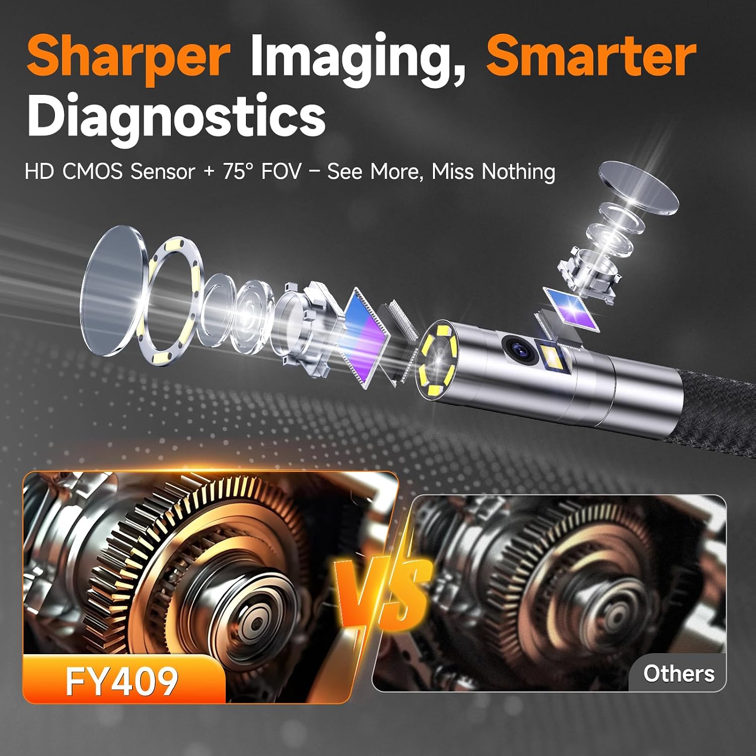 FOXWELL 10FT Dual Lens Borescope. 220° 2-Way Articulating Endoscope Camera | with Light. HD IPS Display. Semi-Rigid Snake Probe. Industrial Borescopes for Automotive Engine Pipe HVAC & Home Inspection