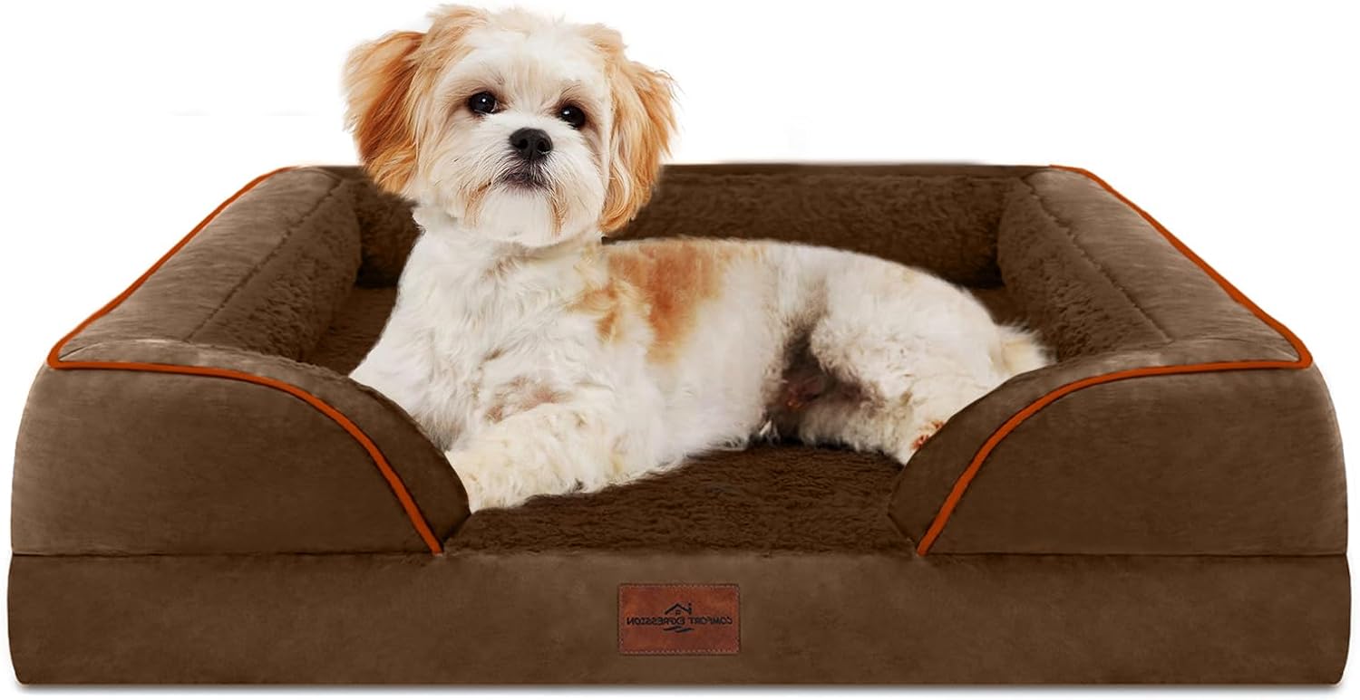Comfort Expression Waterproof Orthopedic Dog Bed for Medium Size Dog | Supportive Egg Crate Foam Medium Pet Bed with Removable Bolster. Dog Couch with Washable Cover & Non-Slip Bottom. 28x19 Inch