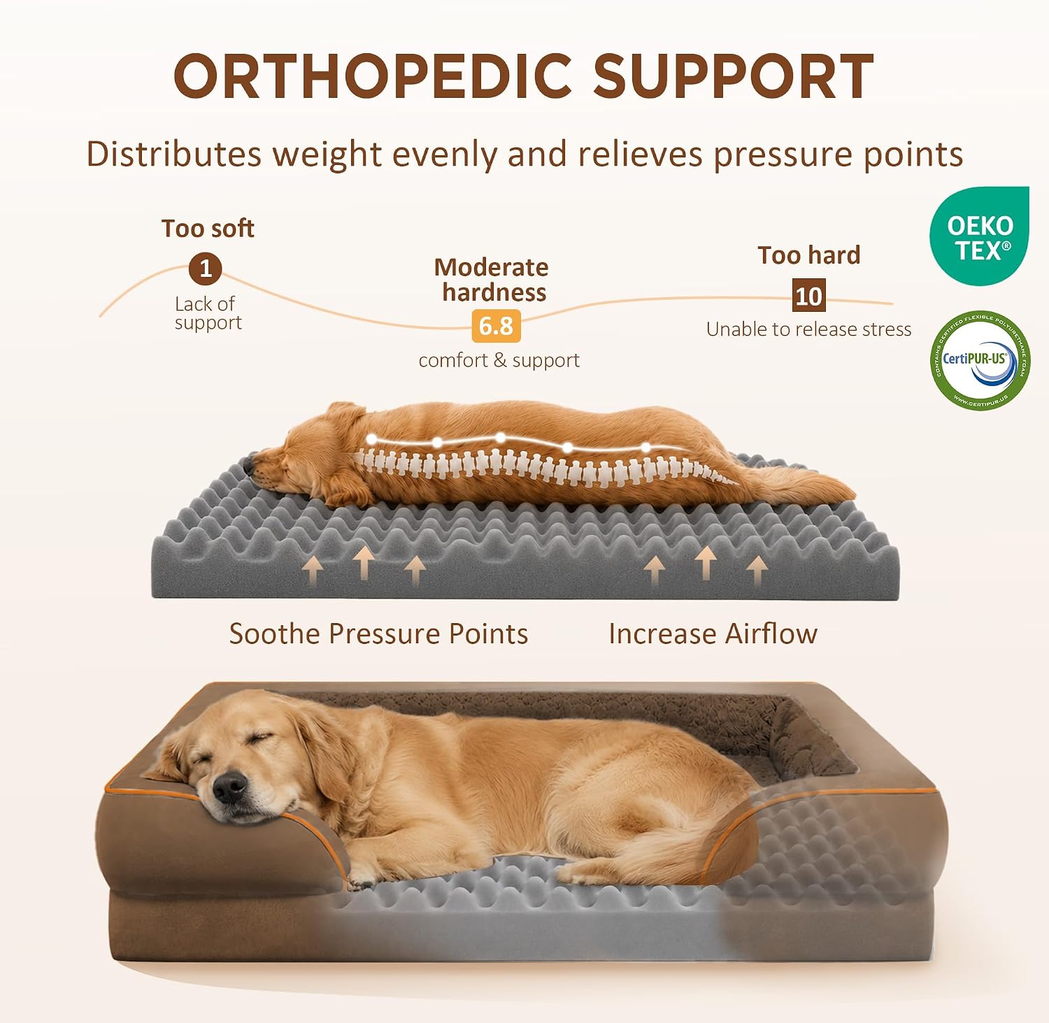 Comfort Expression Waterproof Orthopedic Dog Bed for Medium Size Dog | Supportive Egg Crate Foam Medium Pet Bed with Removable Bolster. Dog Couch with Washable Cover & Non-Slip Bottom. 28x19 Inch