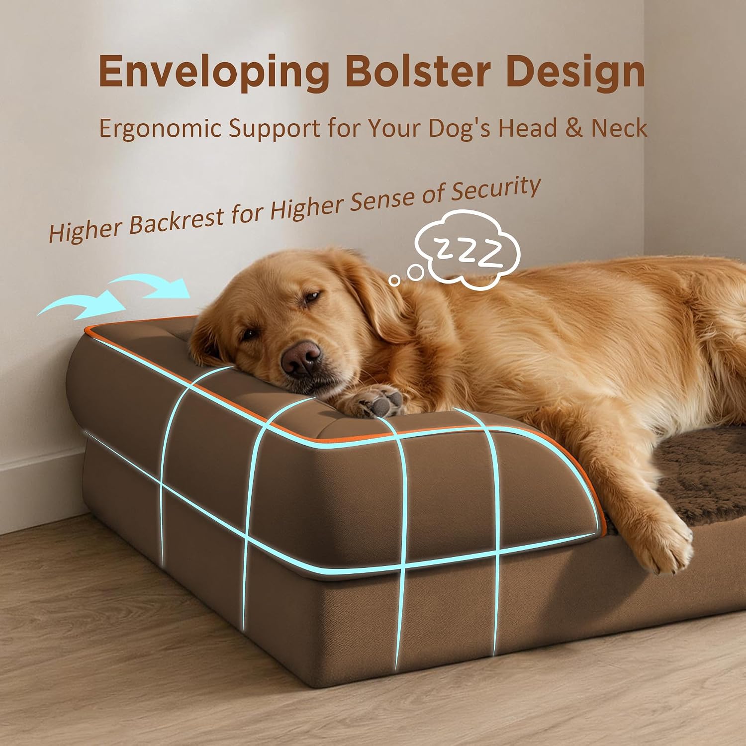 Comfort Expression Waterproof Orthopedic Dog Bed for Medium Size Dog | Supportive Egg Crate Foam Medium Pet Bed with Removable Bolster. Dog Couch with Washable Cover & Non-Slip Bottom. 28x19 Inch