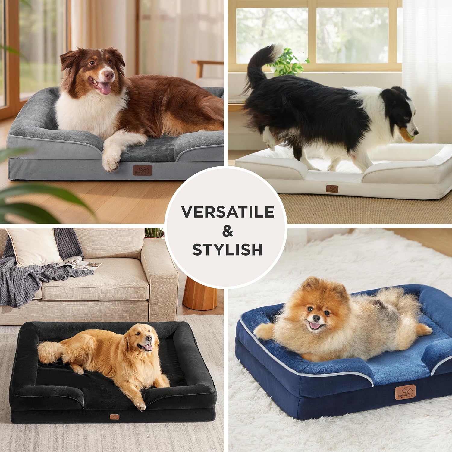 Bedsure Orthopedic Dog Beds for Small Dogs with Removable Washable Cover | 24 Classic Comfy Puppy Couch Sofa Waterproof. Cozy Bolster Sides. Nonslip Bottom. Pet bed for Cats.Senior Dogs. Grey