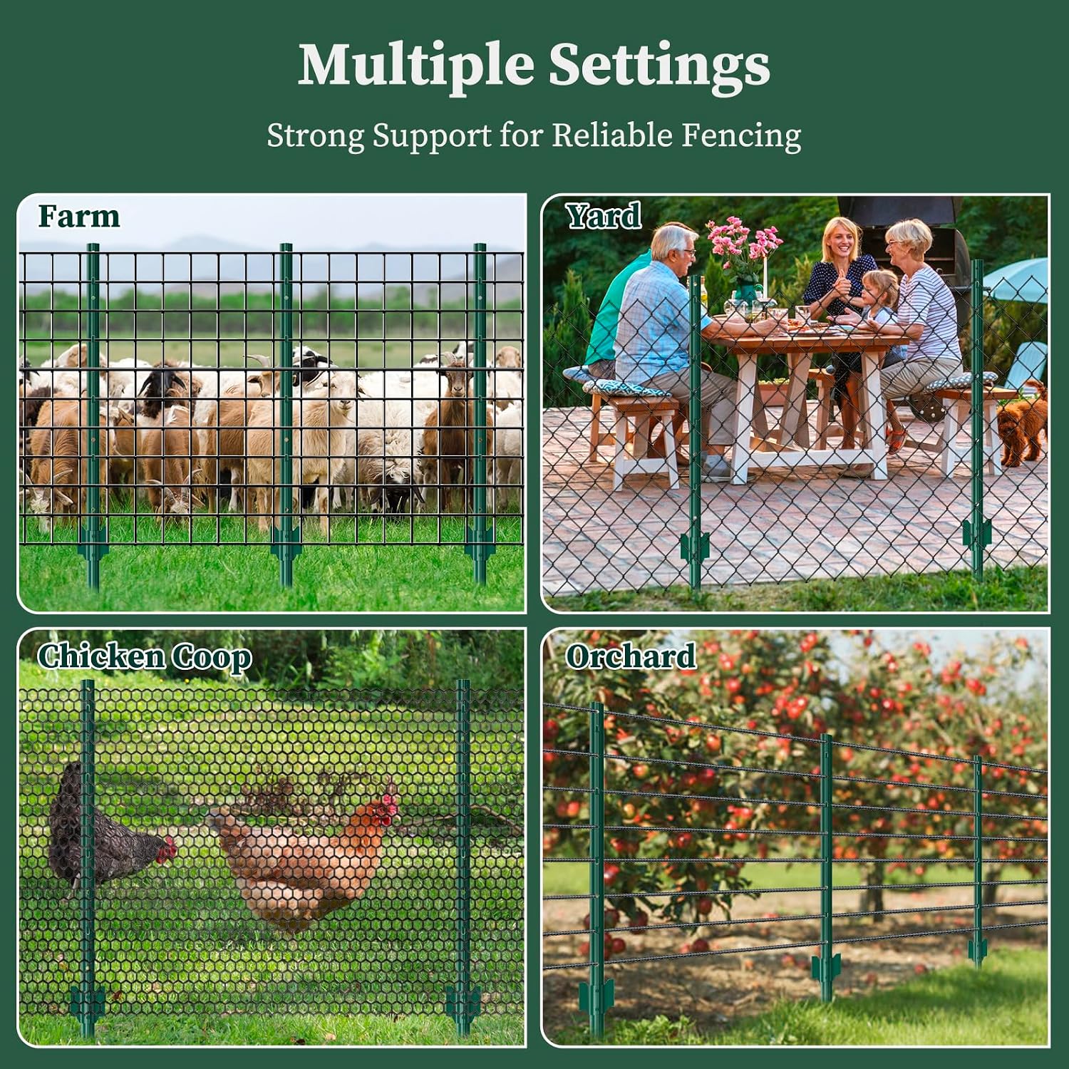 20 Pack Metal Fence Posts 5 FT Green – Heavy Duty U-Post Garden Stakes. No-Dig Post Anchors for Wire Fencing. Rustproof Powder-Coated Steel. Temporary Fencing & Corner Support for Farm. Yard & Garden