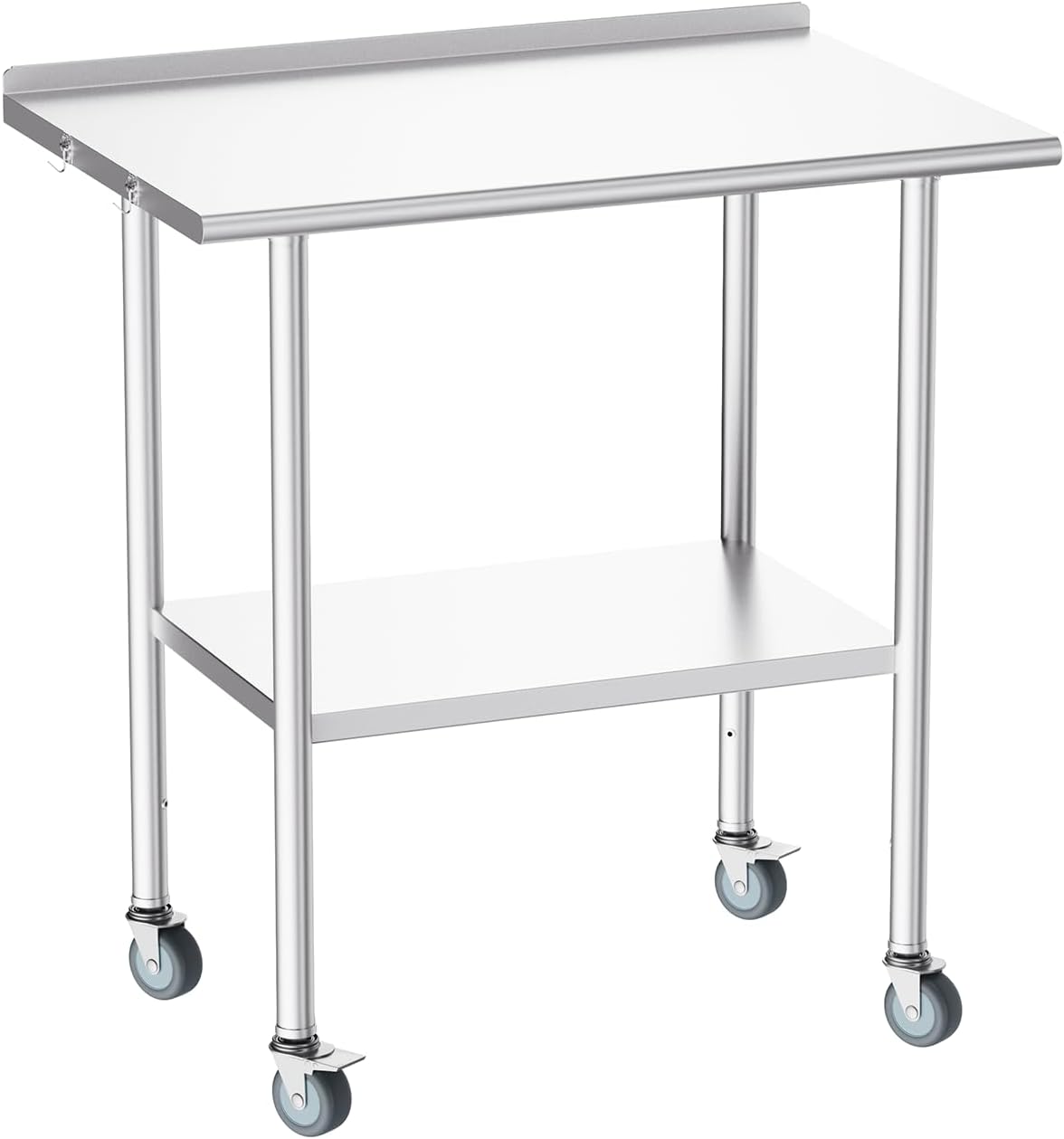 Atelicf NSF Stainless Steel Prep Table 24X36 inch. Backsplash & Casters | Mobile commercial-grade table for restaurants. kitchens. food trucks. breweries. bars. garages. and BBQ