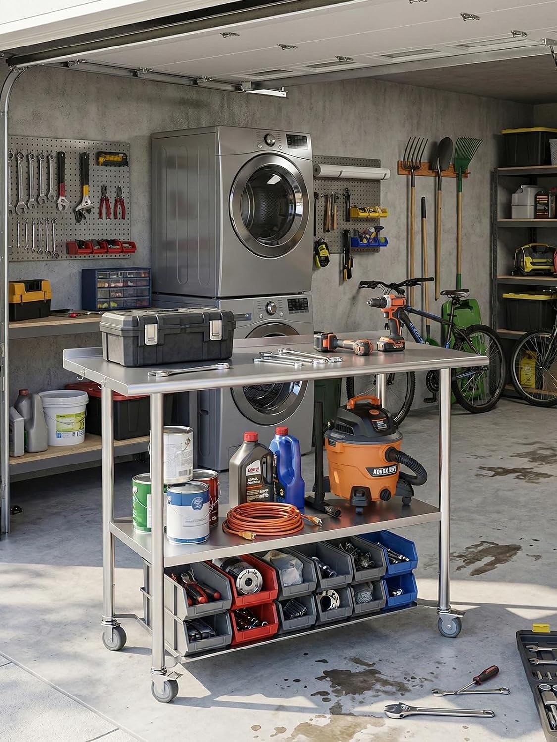 Atelicf NSF Stainless Steel Prep Table 24X36 inch. Backsplash & Casters | Mobile commercial-grade table for restaurants. kitchens. food trucks. breweries. bars. garages. and BBQ