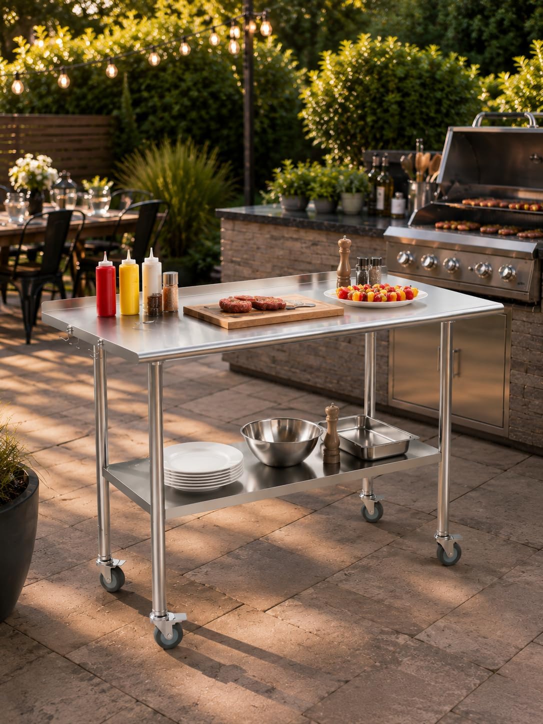 Atelicf NSF Stainless Steel Prep Table 24X36 inch. Backsplash & Casters | Mobile commercial-grade table for restaurants. kitchens. food trucks. breweries. bars. garages. and BBQ