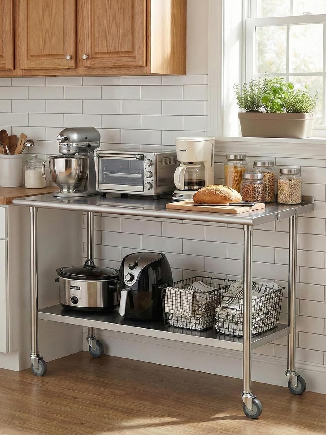 Atelicf NSF Stainless Steel Prep Table 24X36 inch. Backsplash & Casters | Mobile commercial-grade table for restaurants. kitchens. food trucks. breweries. bars. garages. and BBQ