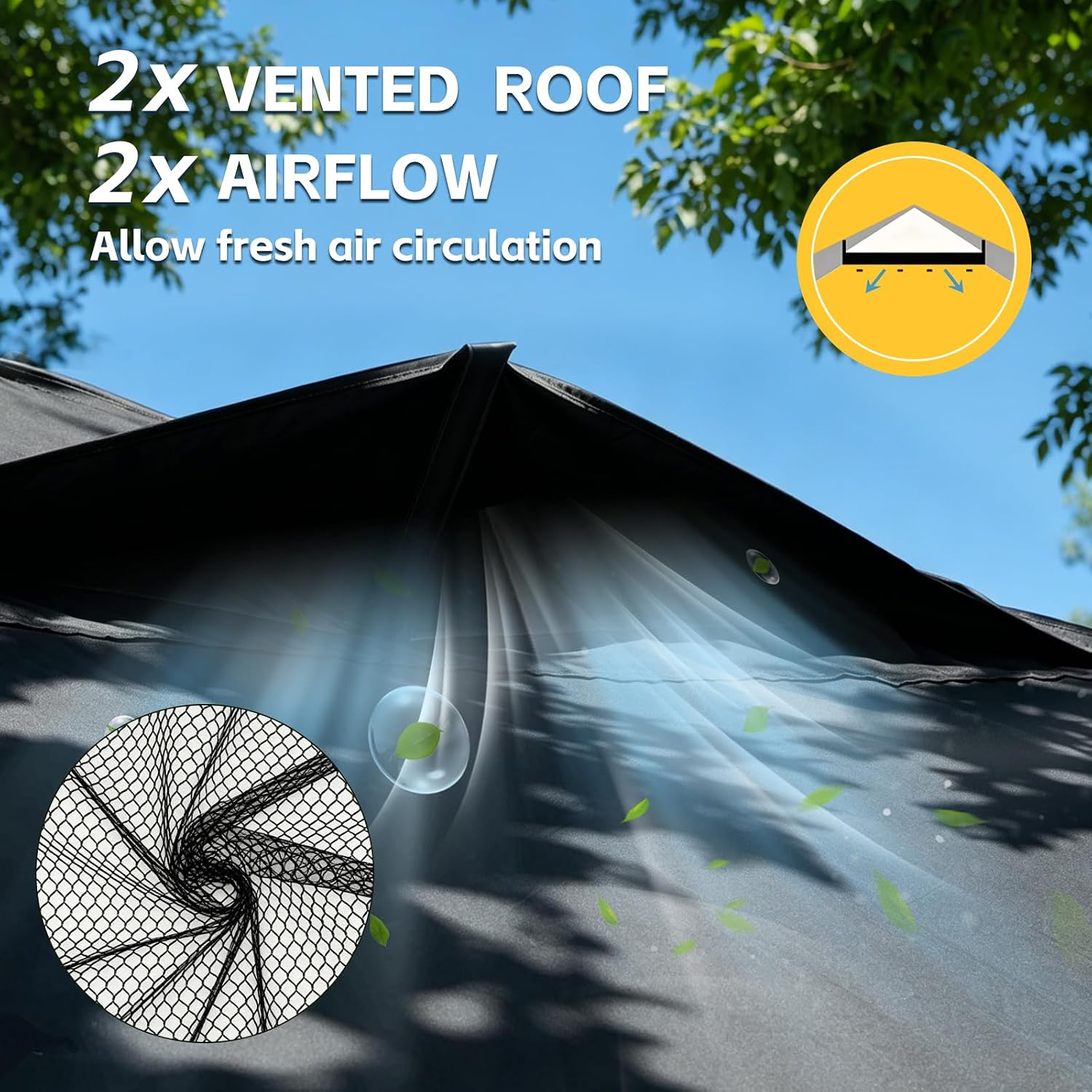 Pone·vora 10x10 One Push Pop Up Canopy Tent with Vented Roof. Black | UPF 50+ UV Protection. 210D Waterproof Fabric. 3 Removable Sidewalls. Steel Frame. for Camping. Backyard Events