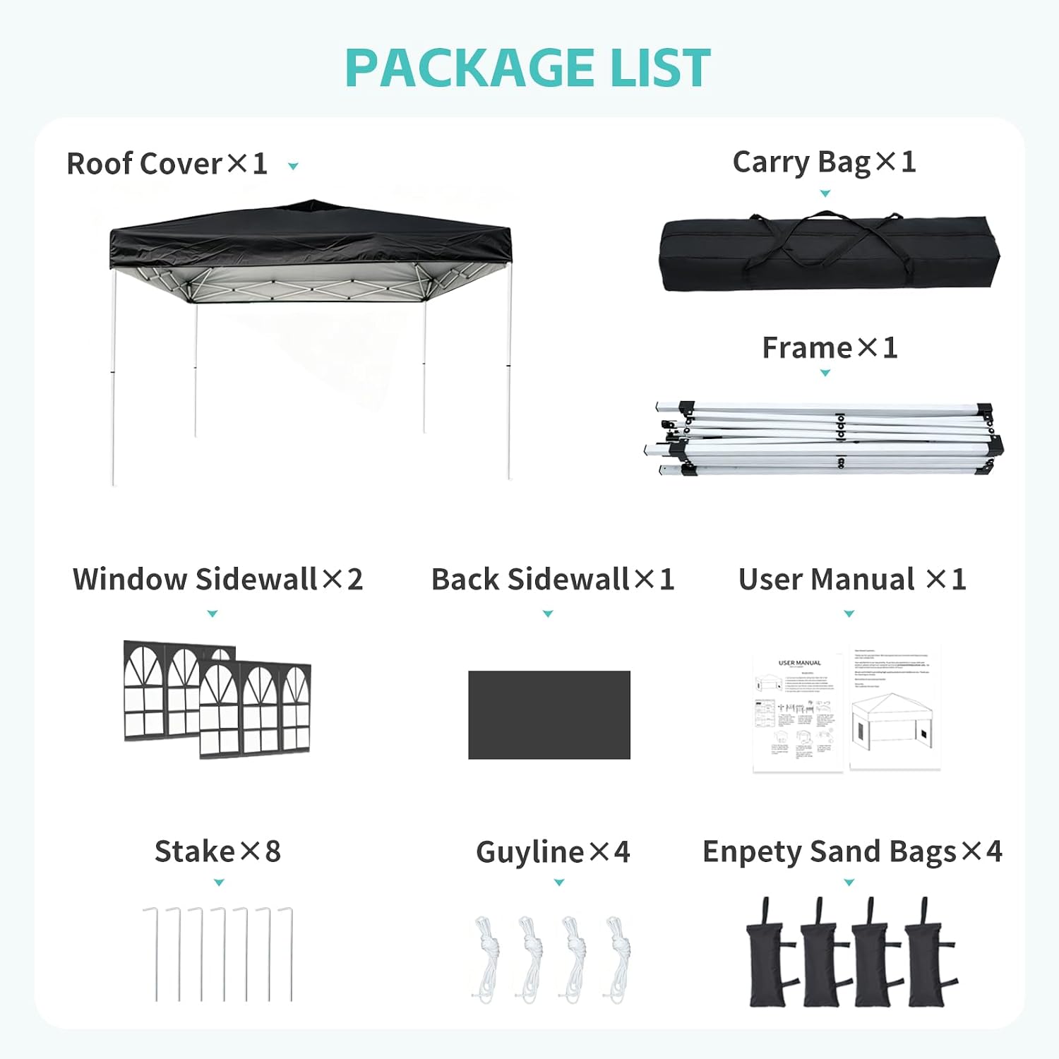 Pone·vora 10x10 One Push Pop Up Canopy Tent with Vented Roof. Black | UPF 50+ UV Protection. 210D Waterproof Fabric. 3 Removable Sidewalls. Steel Frame. for Camping. Backyard Events