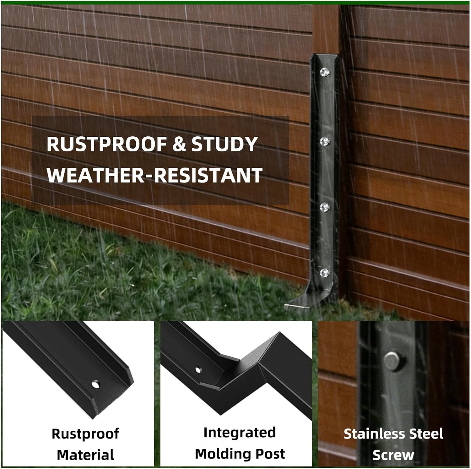 8PCS Fence Post Repair Kit. Heavy Duty Fence Posts Repair Stakes for Fix Wooden Broken Posts. Repair Tilted (8. Black)