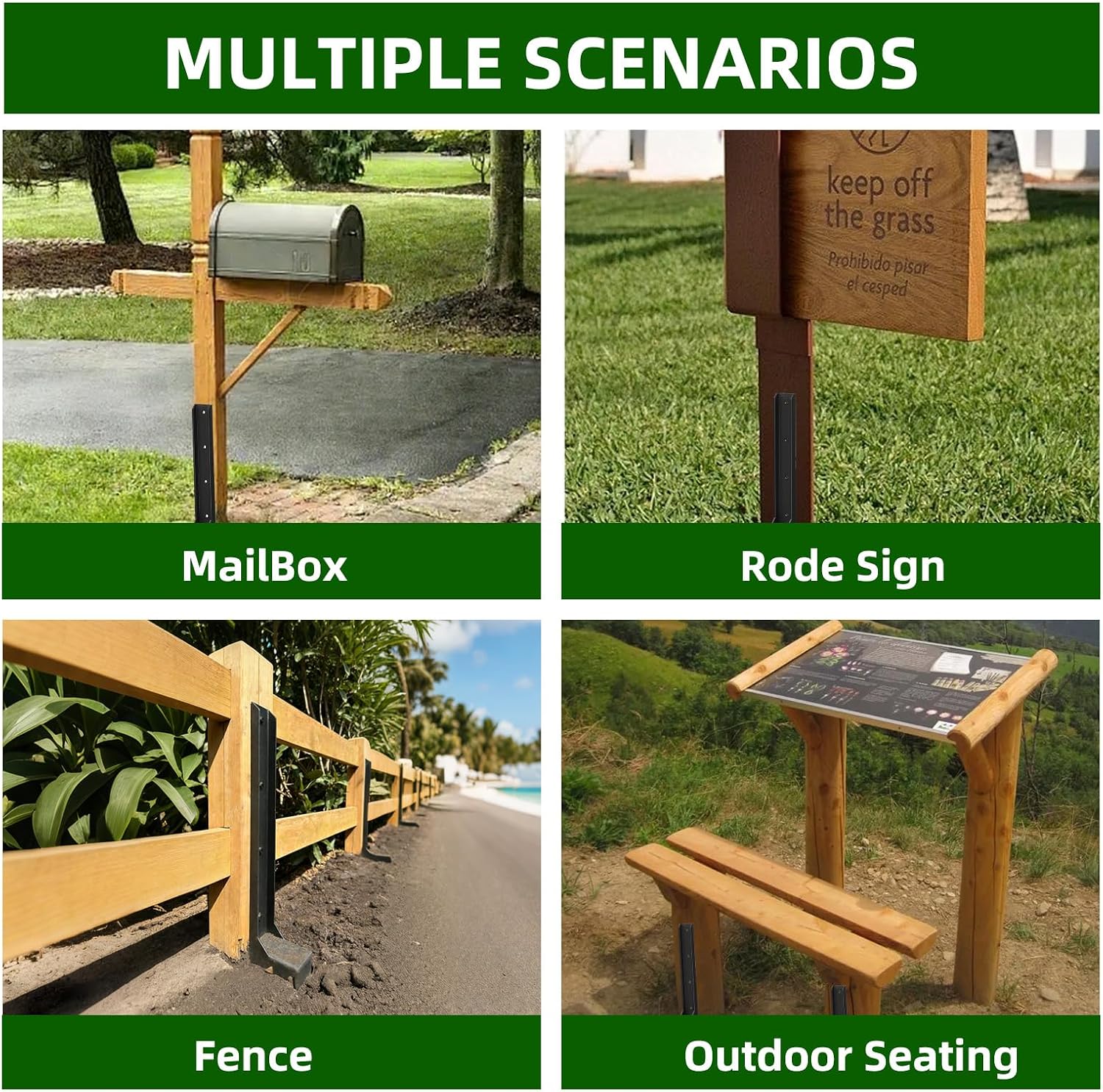 8PCS Fence Post Repair Kit. Heavy Duty Fence Posts Repair Stakes for Fix Wooden Broken Posts. Repair Tilted (8. Black)