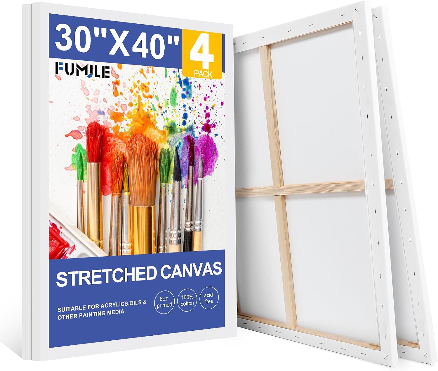 FUMILE Canvas for Painting 30x40. 4 Pack Large Stretched Canvas for Painting-5/8 in Profile Primed White Blank Painting Canvas Value Pack for Oil & Acrylic Paint