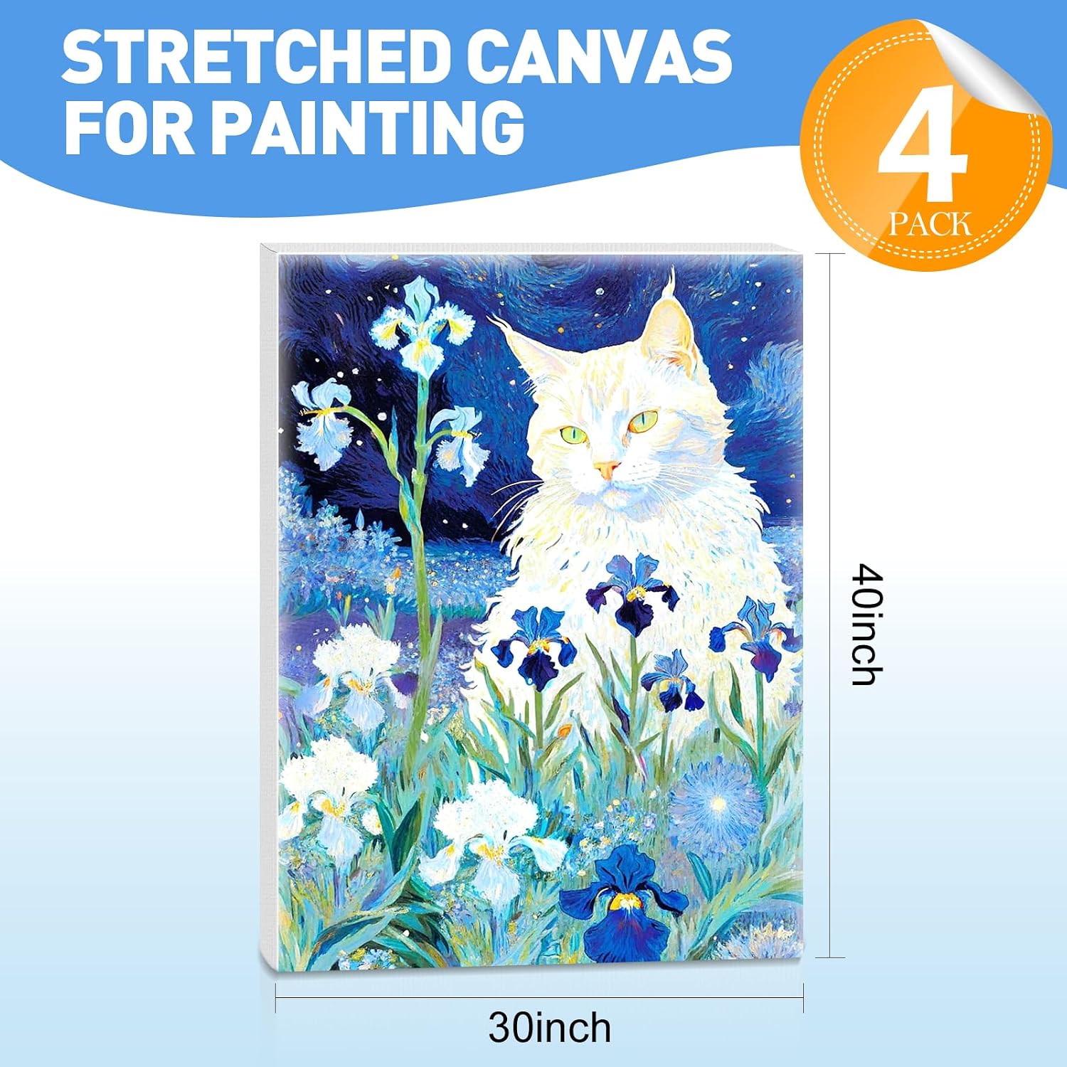 FUMILE Canvas for Painting 30x40. 4 Pack Large Stretched Canvas for Painting-5/8 in Profile Primed White Blank Painting Canvas Value Pack for Oil & Acrylic Paint