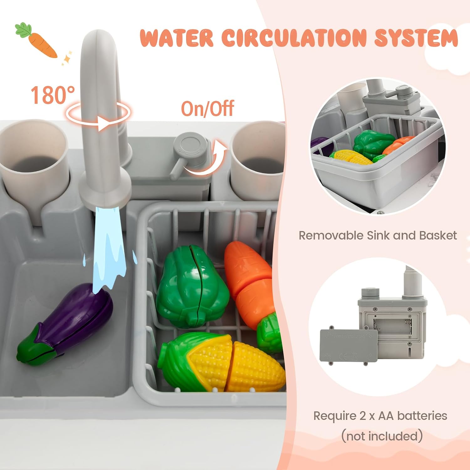 INFANS Kids Kitchen Playset with Real Running Water. Ultimate Wooden Corner Pretend Cooking Set with Simulation Light Sound Stove Storage Cabinet. Play Toy Gift