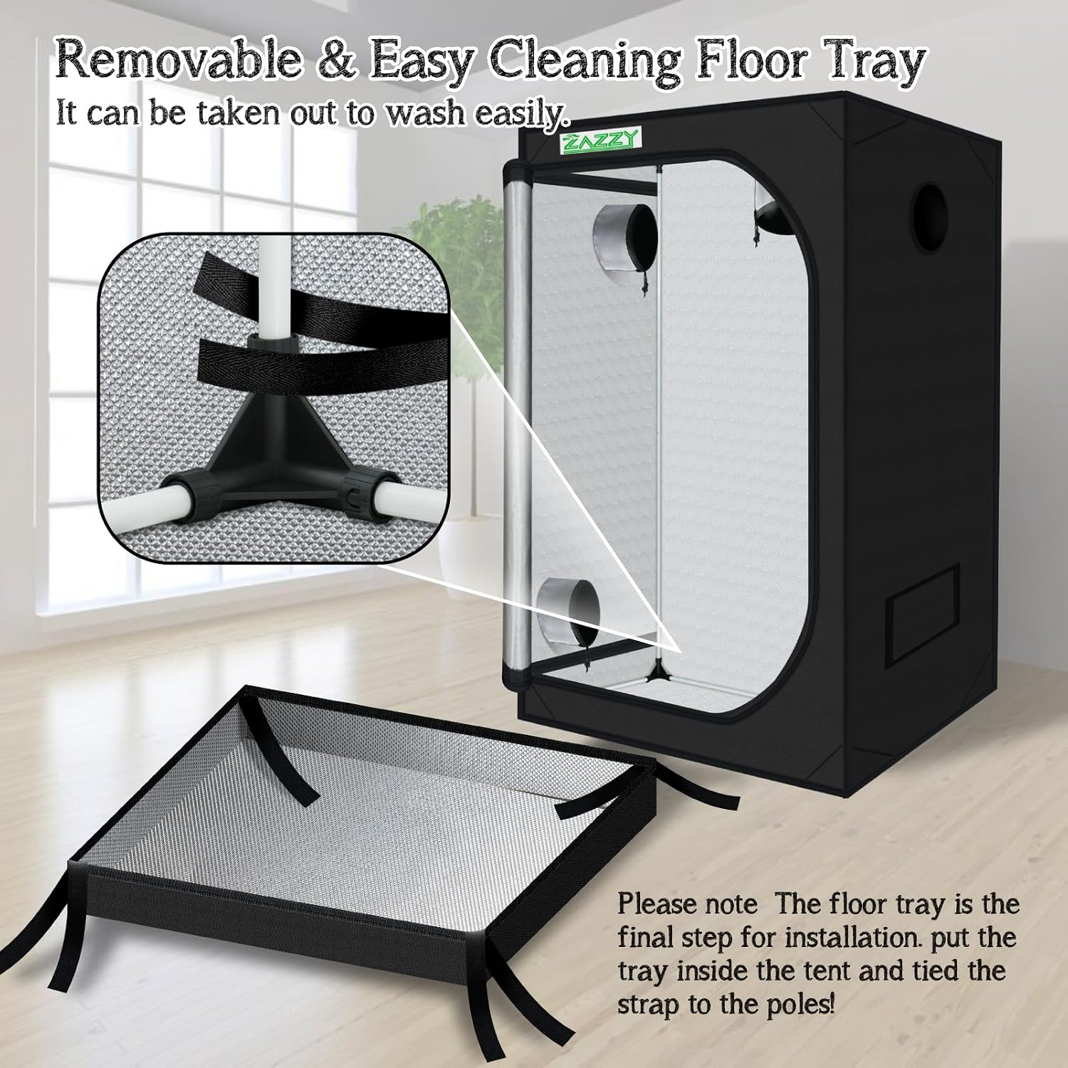 zazzy 4x4 Grow Tent. 48x48x78 600D Mylar Growing Tents for Indoor Plant | 100% Reflective Mylar Interior. Easy-view Window.Heavy-Duty Zippers. Sturdy Frame.Removable Floor Tray for Indoor Plant