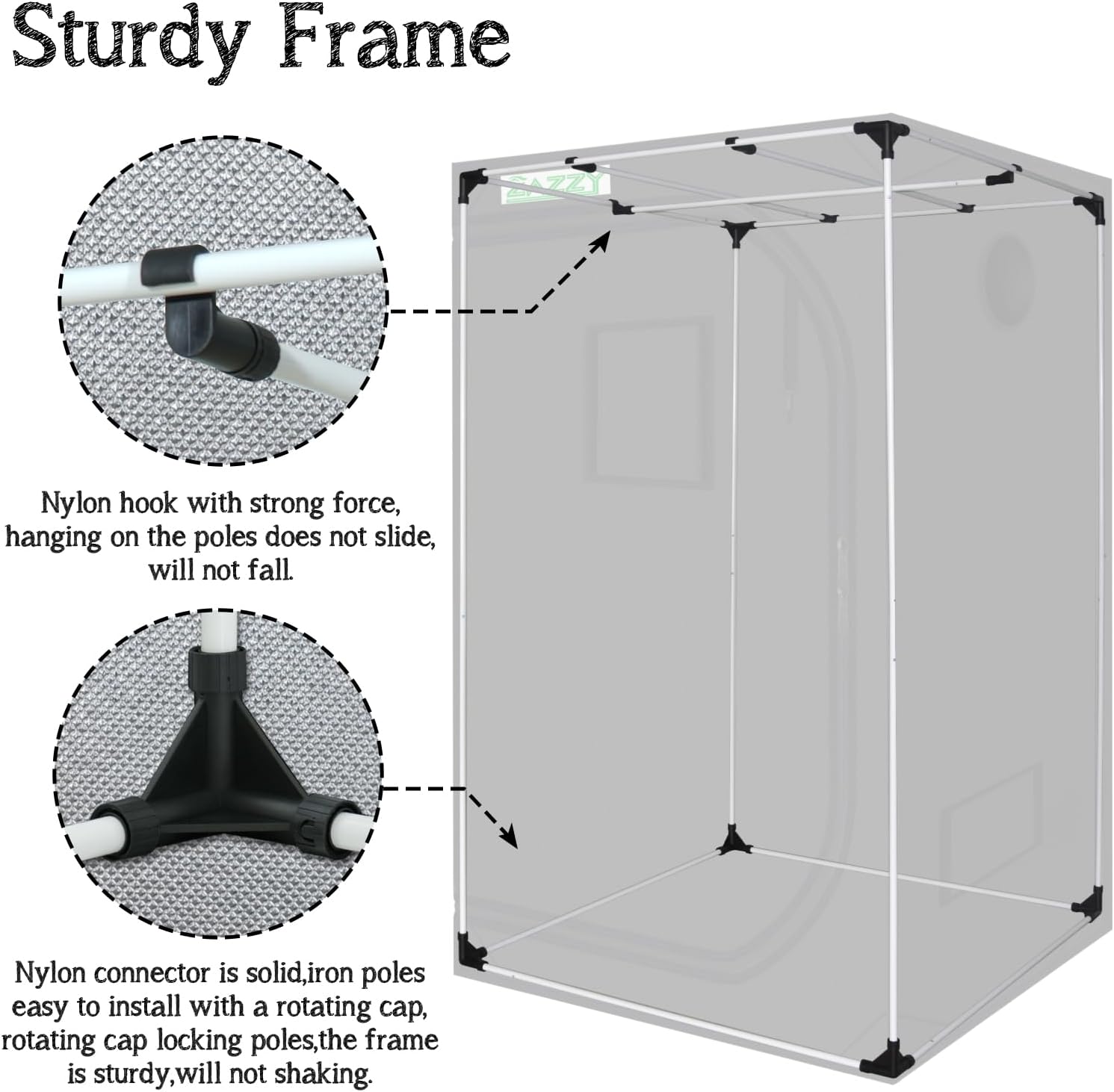 zazzy 4x4 Grow Tent. 48x48x78 600D Mylar Growing Tents for Indoor Plant | 100% Reflective Mylar Interior. Easy-view Window.Heavy-Duty Zippers. Sturdy Frame.Removable Floor Tray for Indoor Plant
