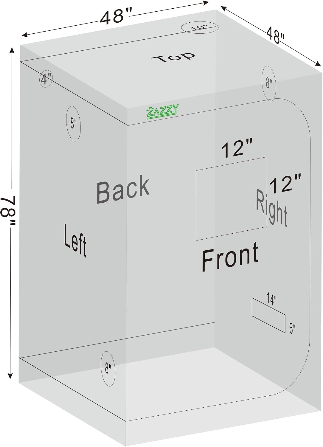 zazzy 4x4 Grow Tent. 48x48x78 600D Mylar Growing Tents for Indoor Plant | 100% Reflective Mylar Interior. Easy-view Window.Heavy-Duty Zippers. Sturdy Frame.Removable Floor Tray for Indoor Plant