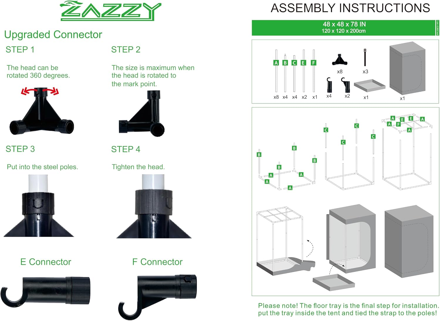 zazzy 4x4 Grow Tent. 48x48x78 600D Mylar Growing Tents for Indoor Plant | 100% Reflective Mylar Interior. Easy-view Window.Heavy-Duty Zippers. Sturdy Frame.Removable Floor Tray for Indoor Plant