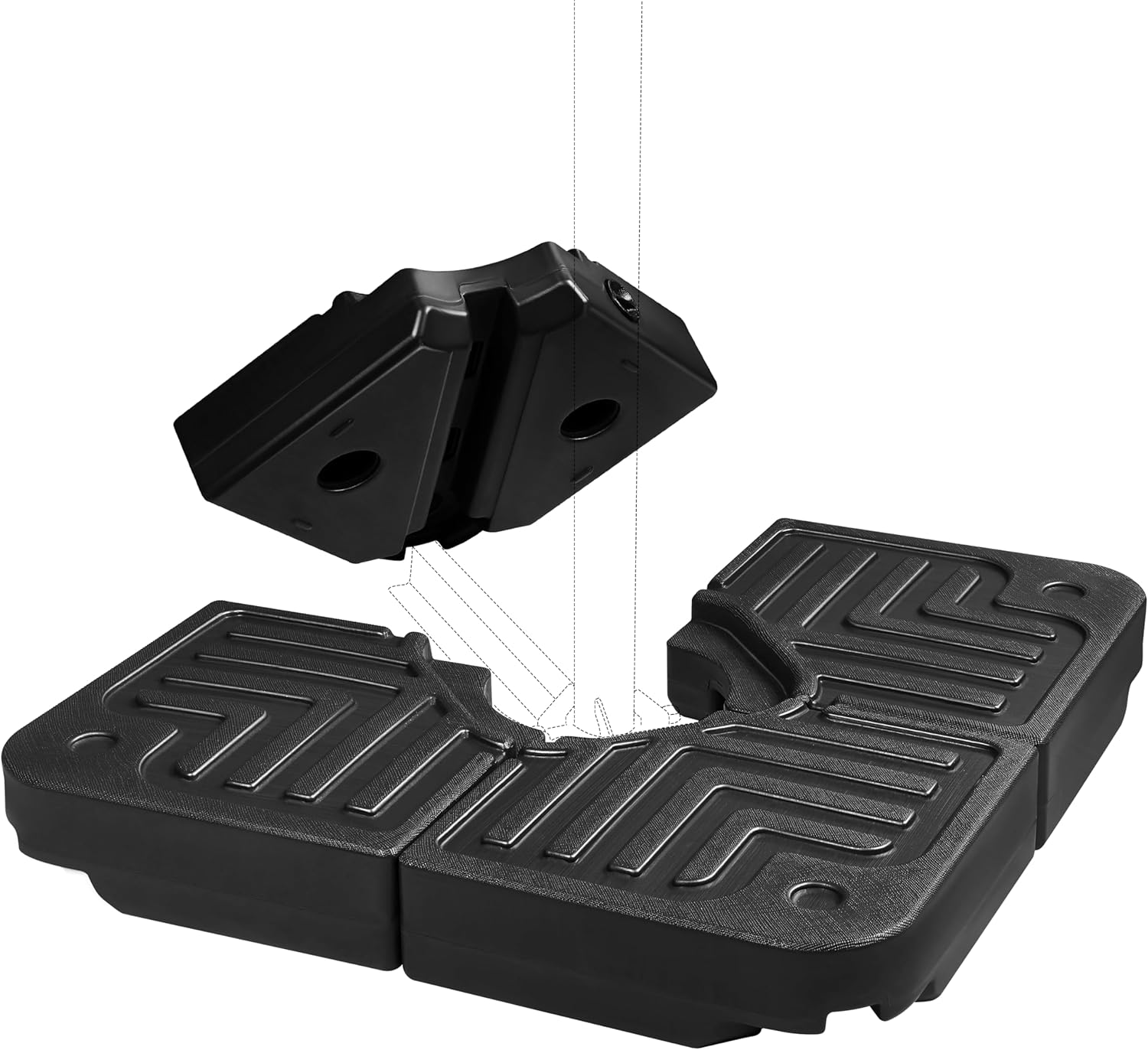 FRUITEAM 4-Piece 180lbs Capacity Heavy-Duty Cantilever Offset Patio Umbrella Stand Square Base.Filled with Water or Sand for Garden. Outdoor and Poolside-Black
