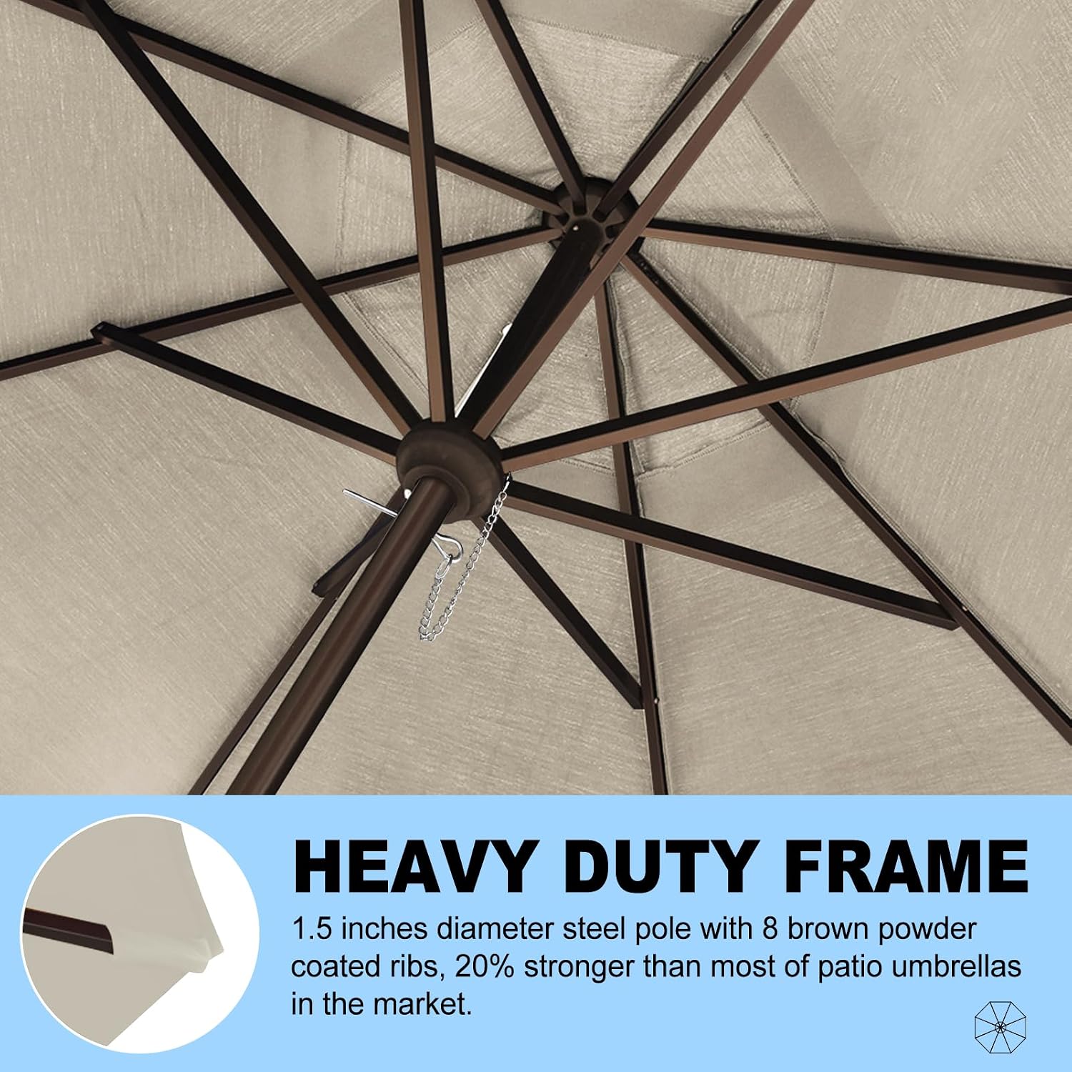 Eurmax USA 10-Year-Non-Fading 10FT Outdoor Patio Market Umbrella.UPF50+ UV Resistant Sun Shade.Heavy Duty Commercial Grade.Crank Lift Design.Windproof Vented Top for Garden.Pool.Deck.Antique Beige