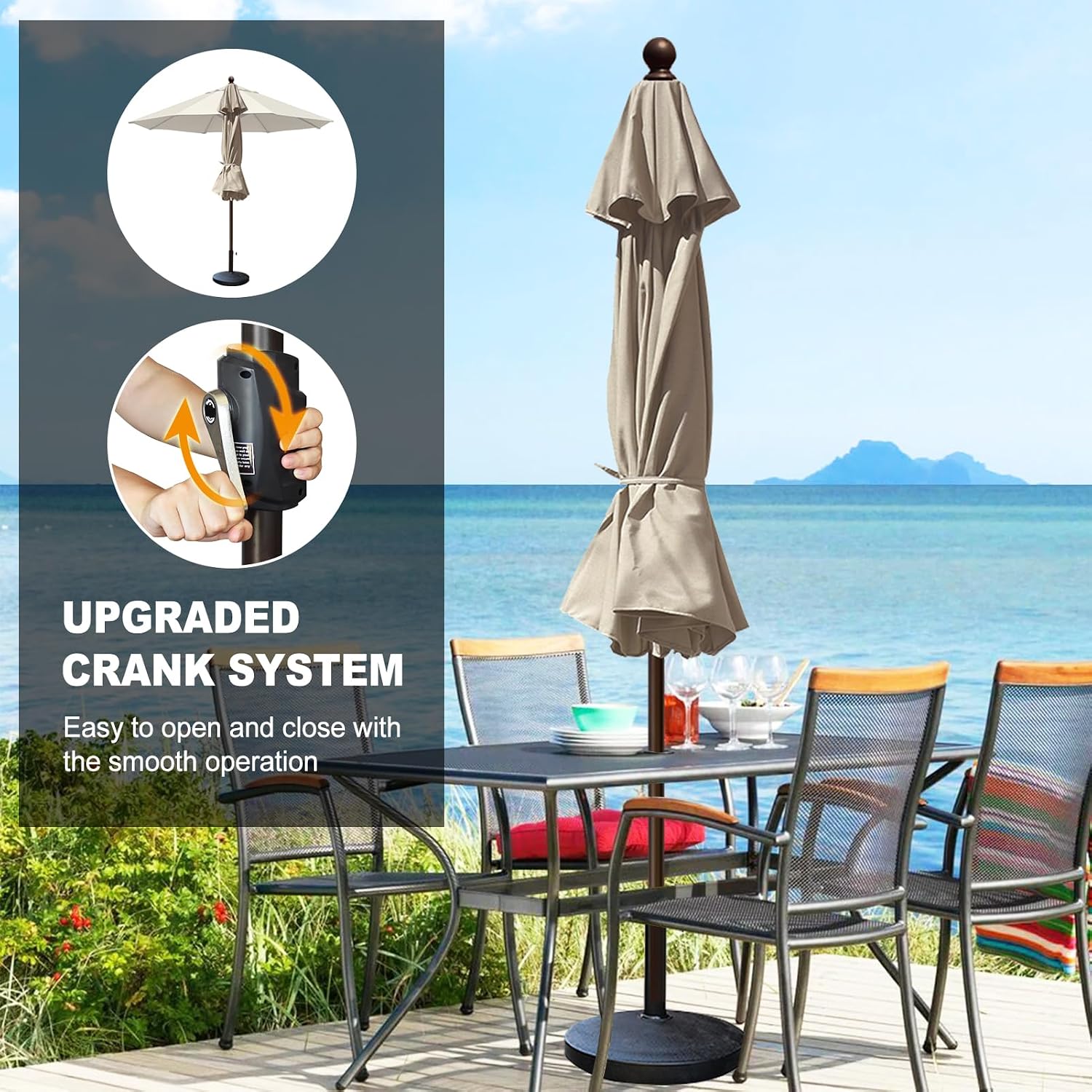 Eurmax USA 10-Year-Non-Fading 10FT Outdoor Patio Market Umbrella.UPF50+ UV Resistant Sun Shade.Heavy Duty Commercial Grade.Crank Lift Design.Windproof Vented Top for Garden.Pool.Deck.Antique Beige