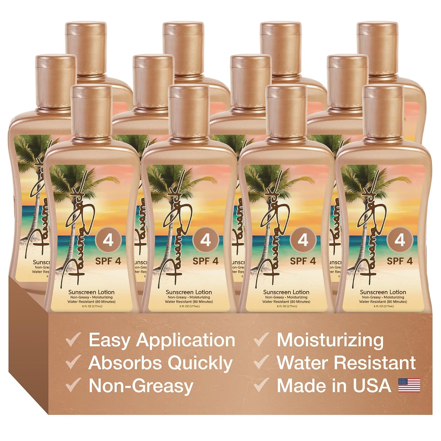 Panama Jack Sunscreen Tanning Lotion - SPF 4. PABA. Paraben. Gluten & Cruelty Free. Antioxidant Moisturizing Formula. 6 FL OZ (Pack of 12)