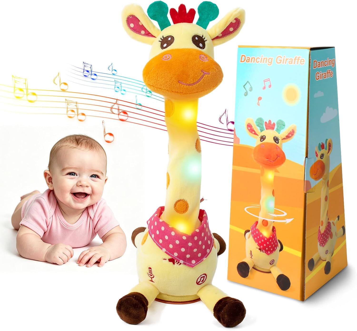 Emoin Dancing Talking Giraffe Baby Toy | Adjustable Volume Singing 10 Children's Songs. Mimicking Recording Repeating What You Say for Toddlers